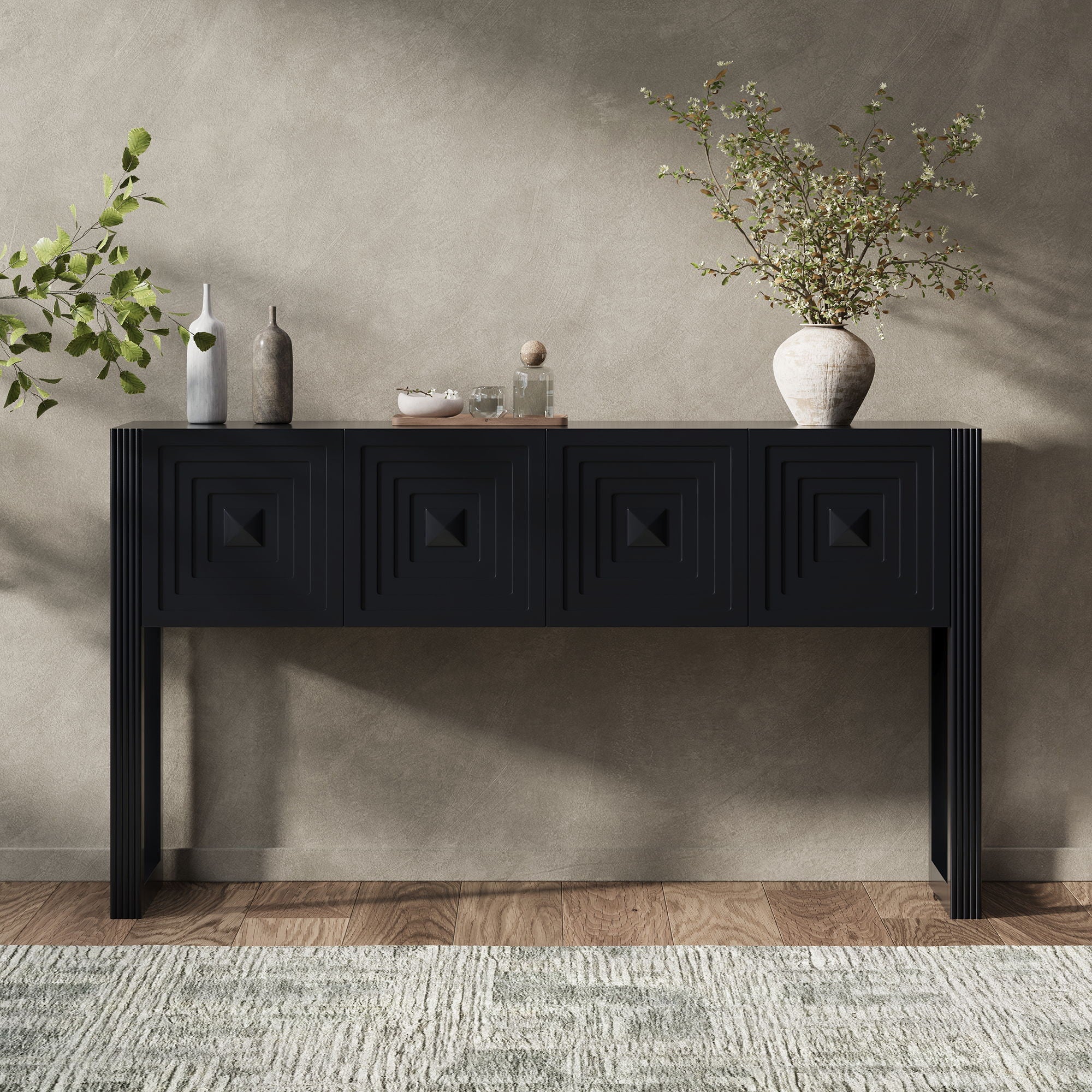 Geometric Carved Console Table With 3 Soft Close Drawers - Image 26
