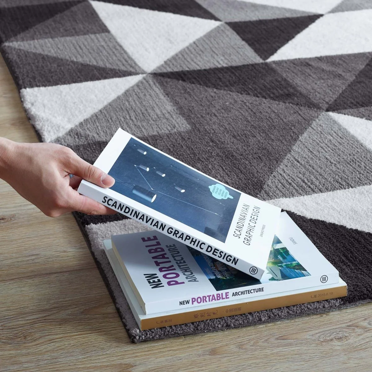 Geometric Triangle Mosaic Polyester Area Rug - Modern Triangle Pattern Floor Rug - Image 15