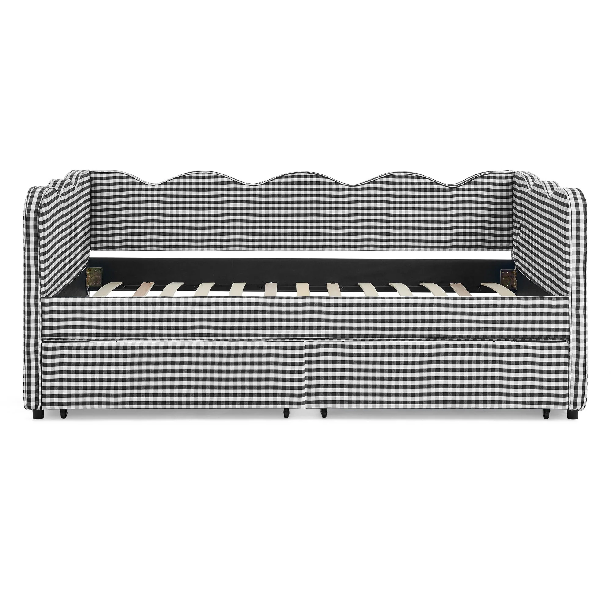 Gingham Daybed With USB Charging Port, Wave-Shaped Design - Image 7