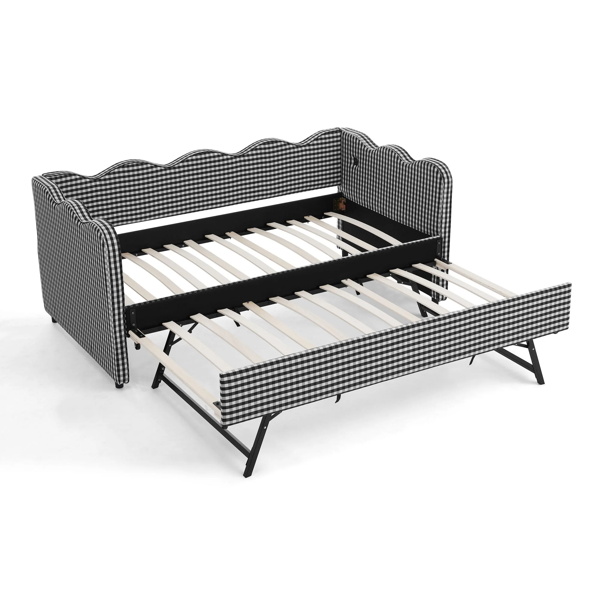 Gingham Daybed With USB Charging Port, Wave Shaped Design - Image 2