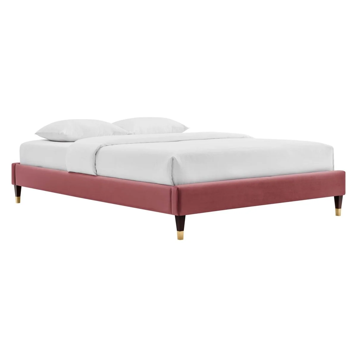 Glam Deco Performance Velvet Platform Bed Frame with Gold Detailed Wood Legs - Image 36