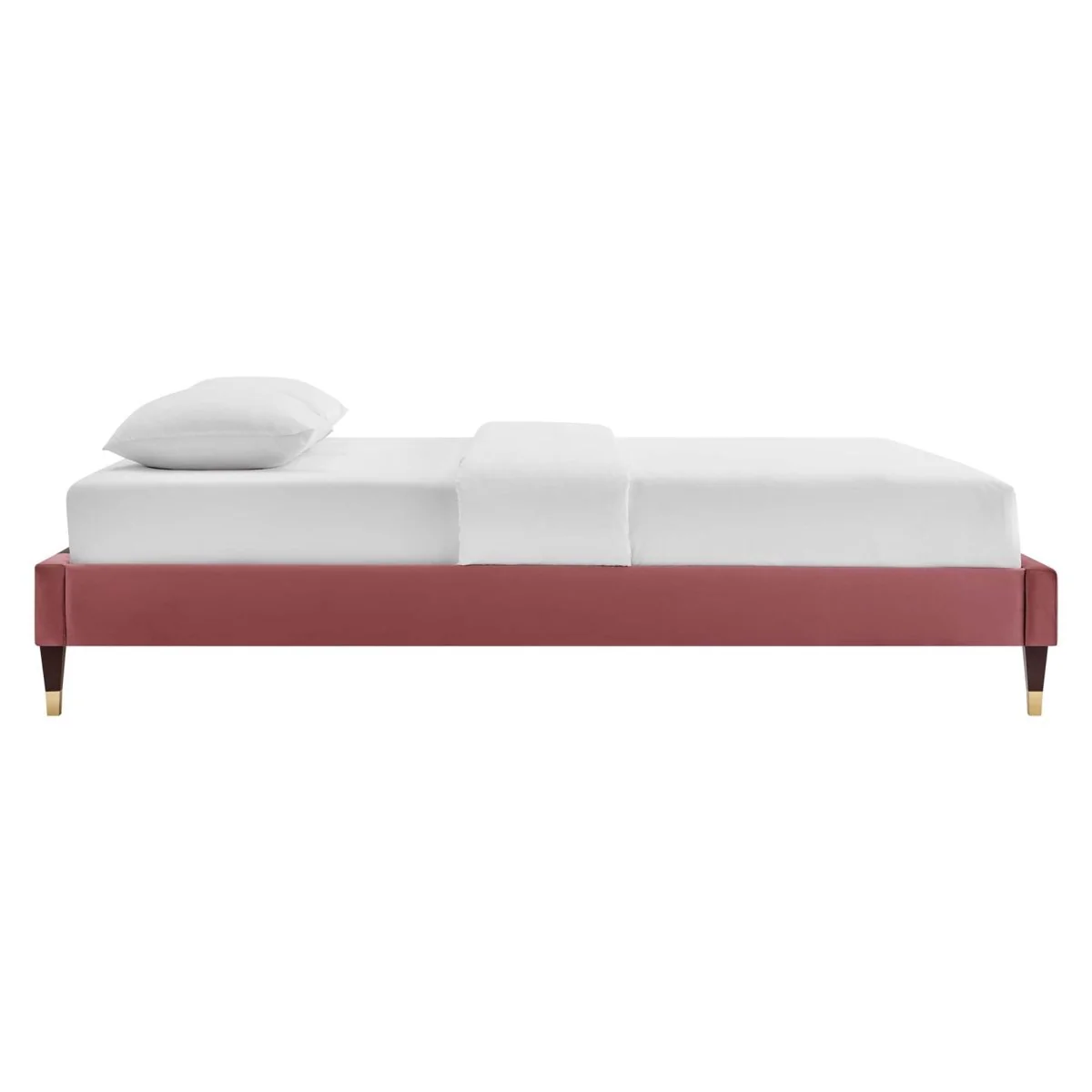 Glam Deco Performance Velvet Platform Bed Frame with Gold Detailed Wood Legs - Image 39
