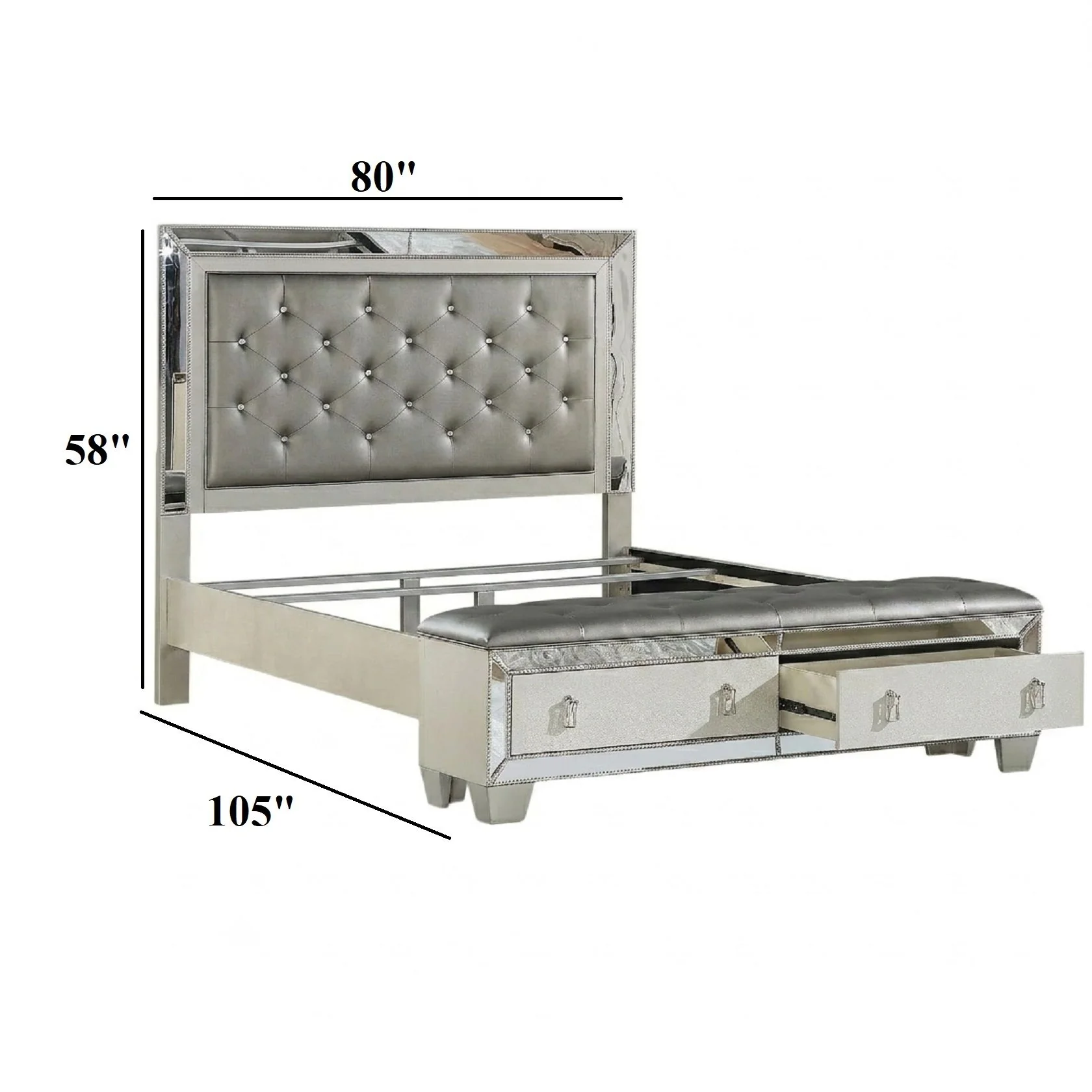 Glamorous Tufted Headboard Bed With Mirror Trim - Image 10