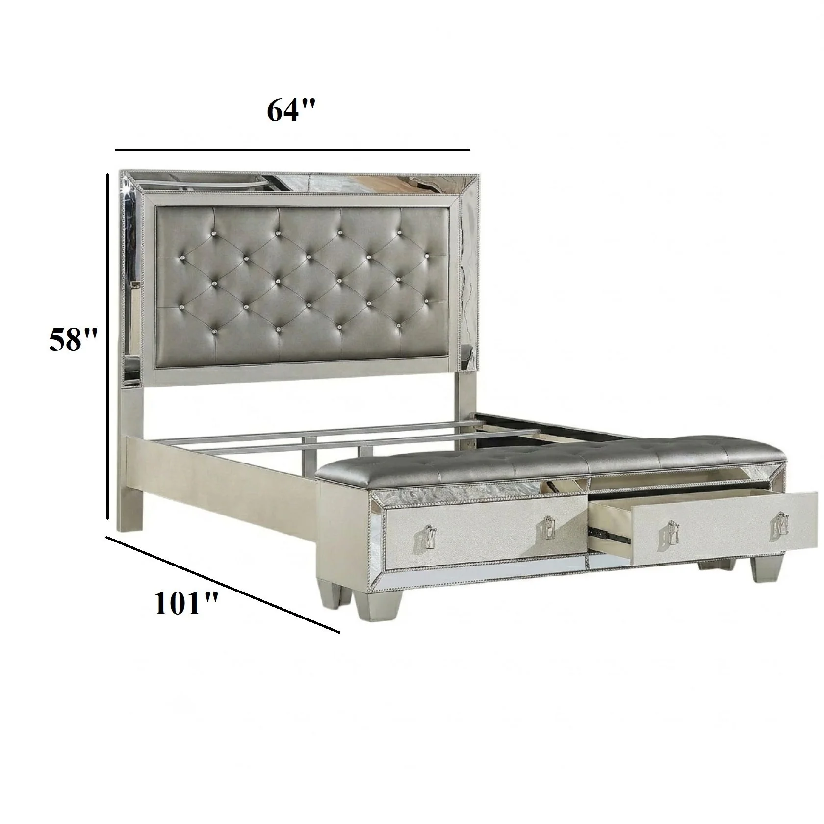 Glamorous Tufted Headboard Bed With Mirror Trim - Image 17