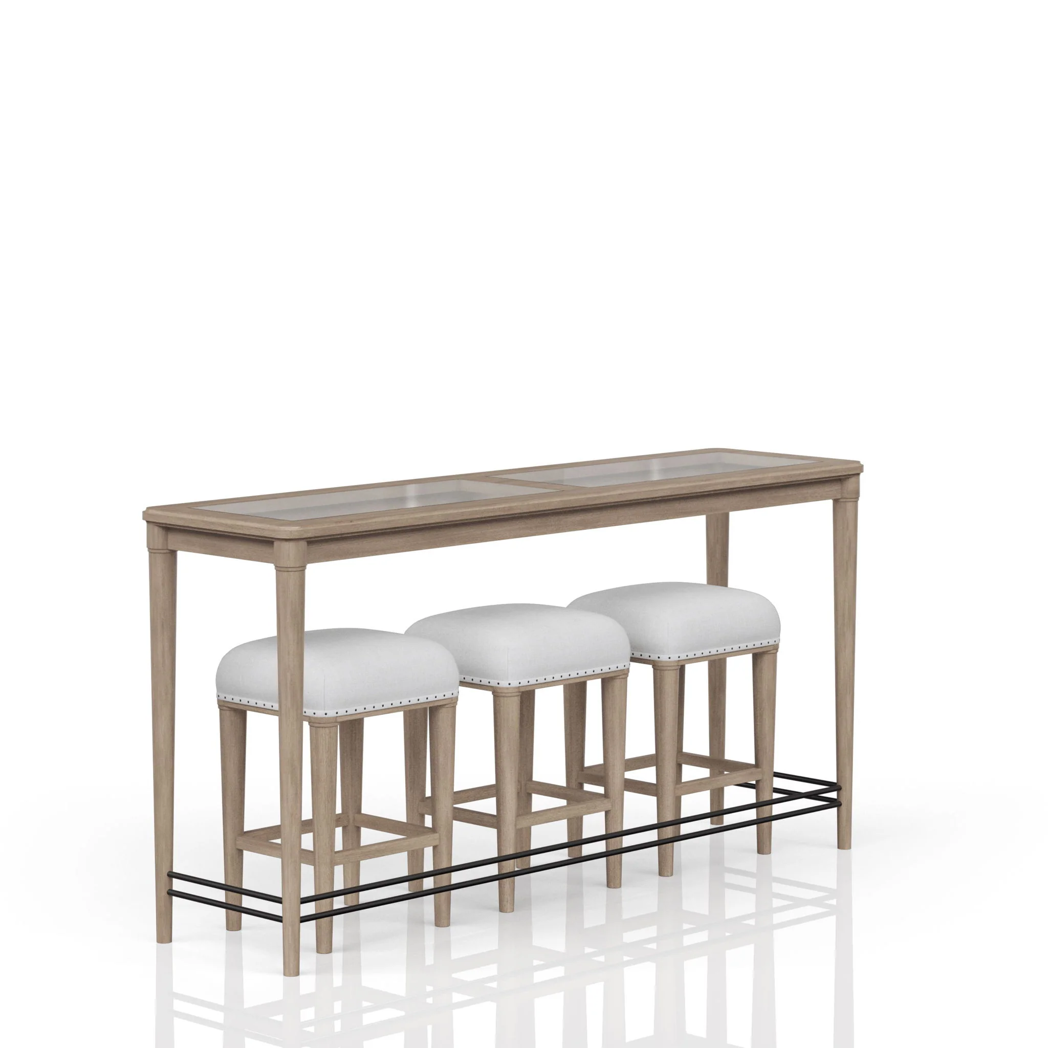Glass Console Table With 3 Stools - Frosted - Image 4