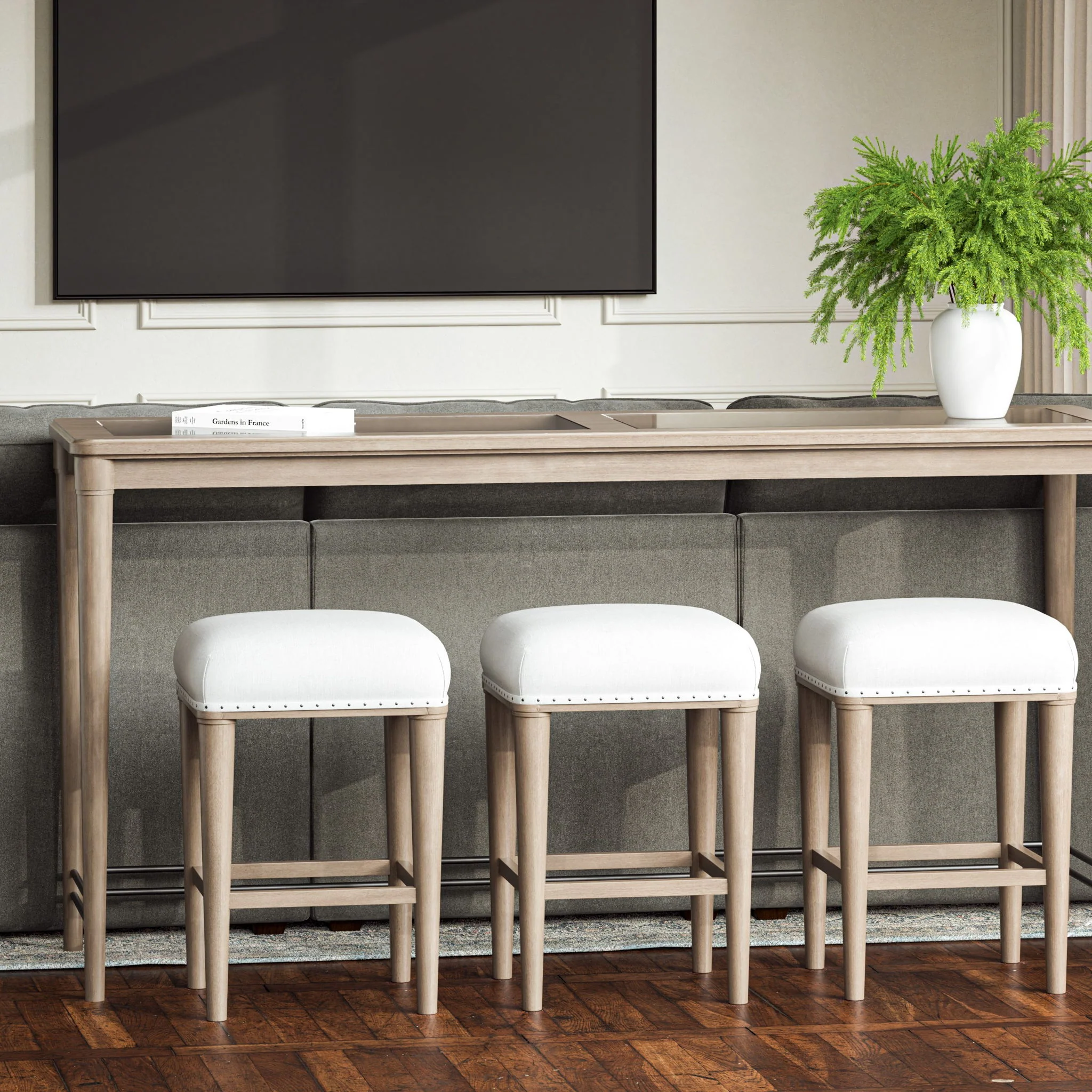 Glass Console Table With 3 Stools - Frosted - Image 5