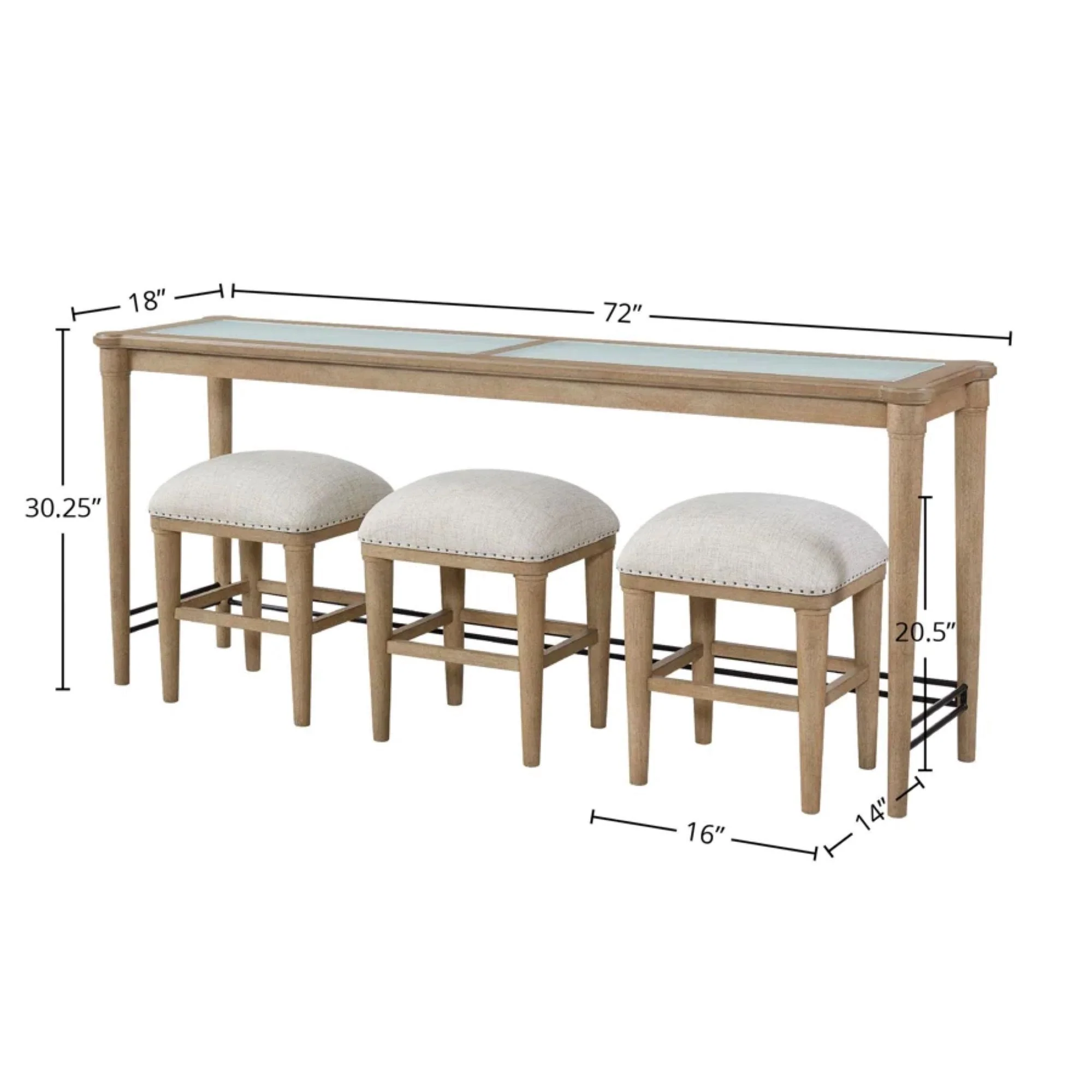 Glass Console Table With 3 Stools - Frosted - Image 6
