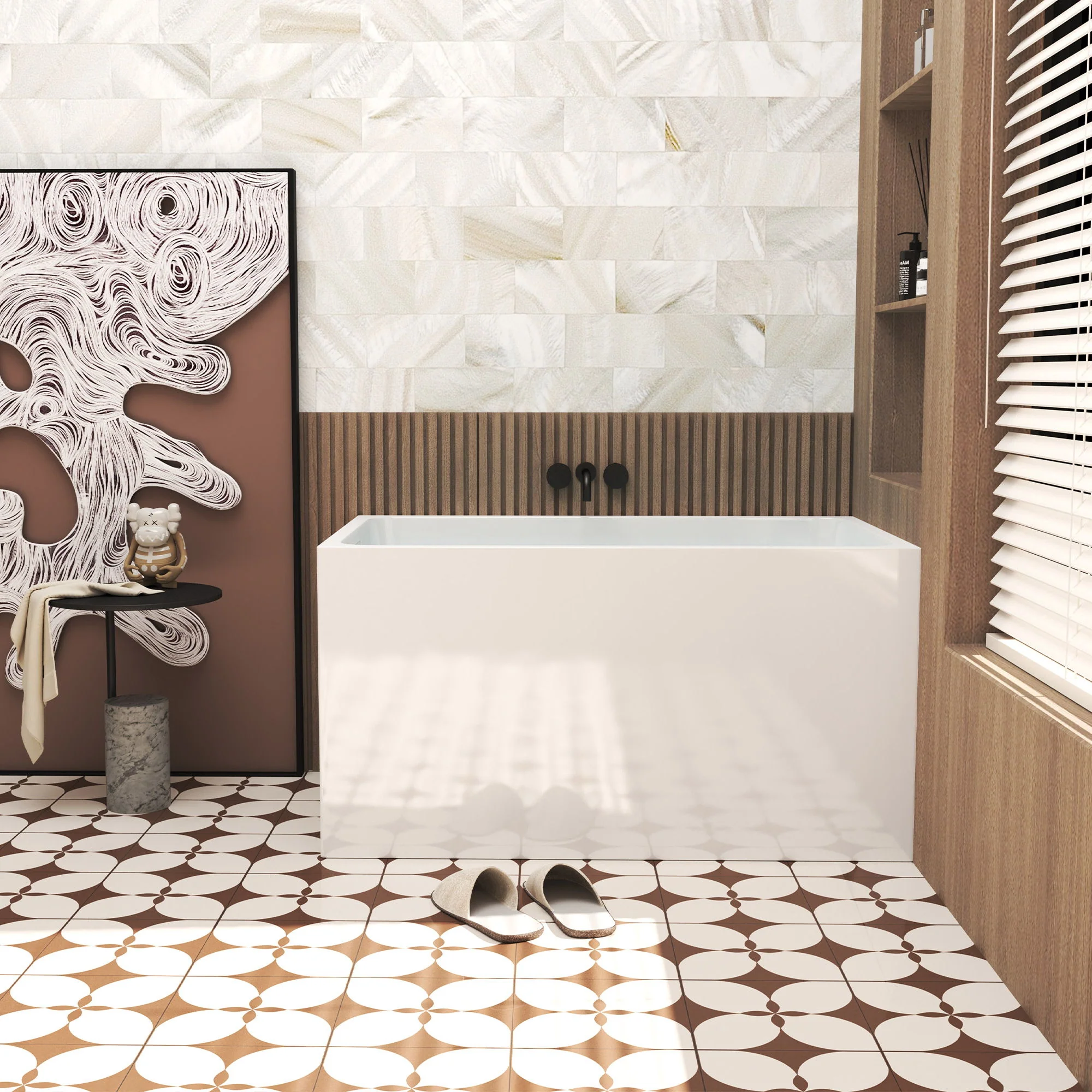 Gloss Freestanding Bathtub With Built In Seat - Image 12