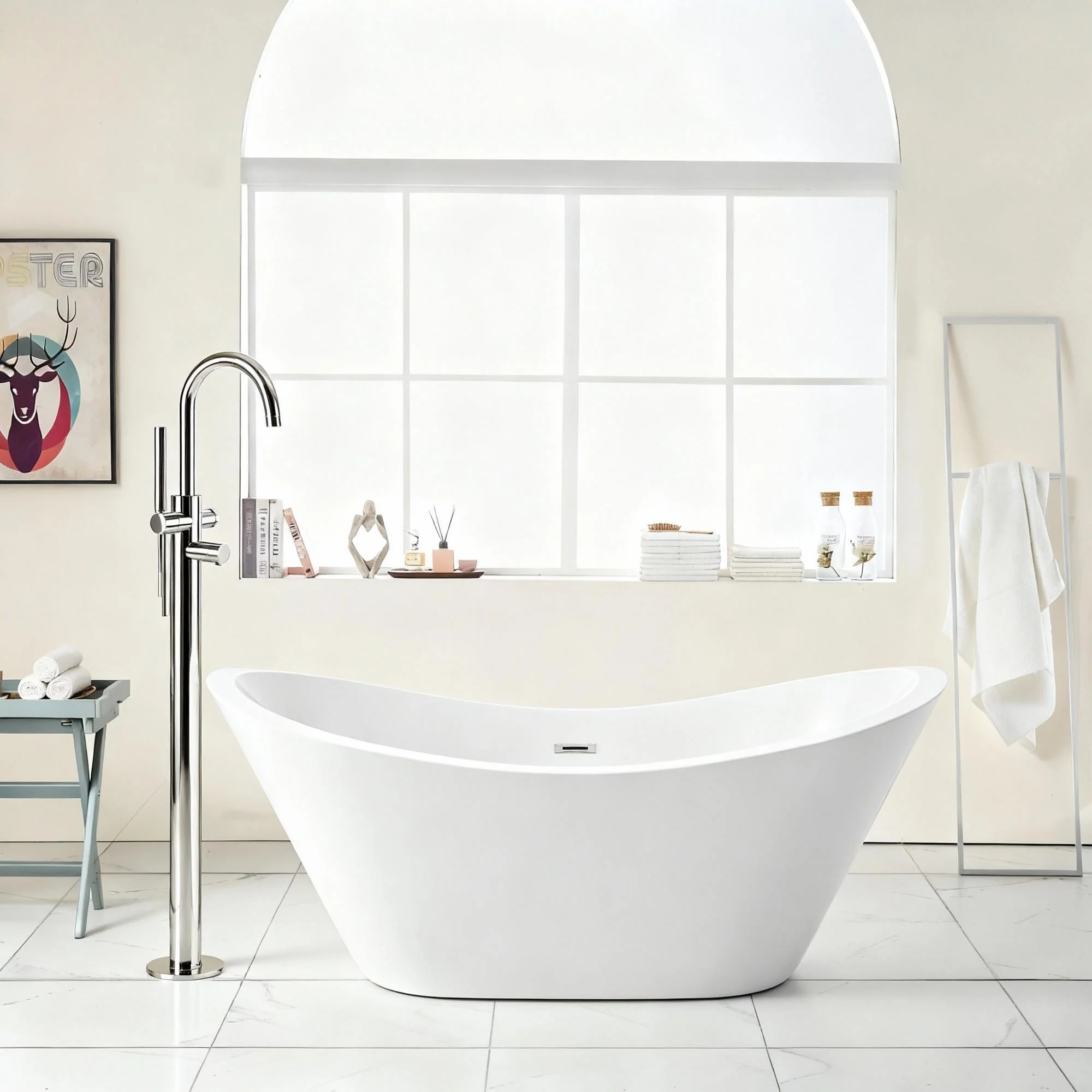 Glossy Freestanding Bathtub, Double Slipper Design, Deep Soaking Comfort - Image 8