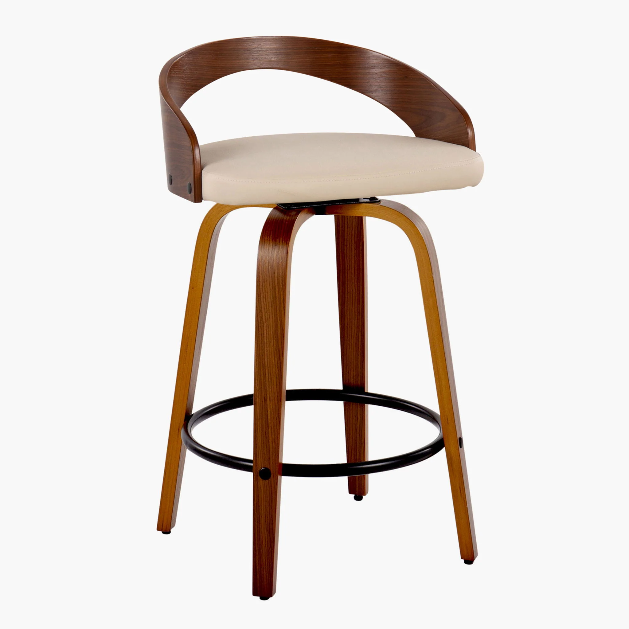 Grotto - Mid Century Modern Fixed Height Counter Stool With Swivel With Round Footrest (Set of 2) - Image 5