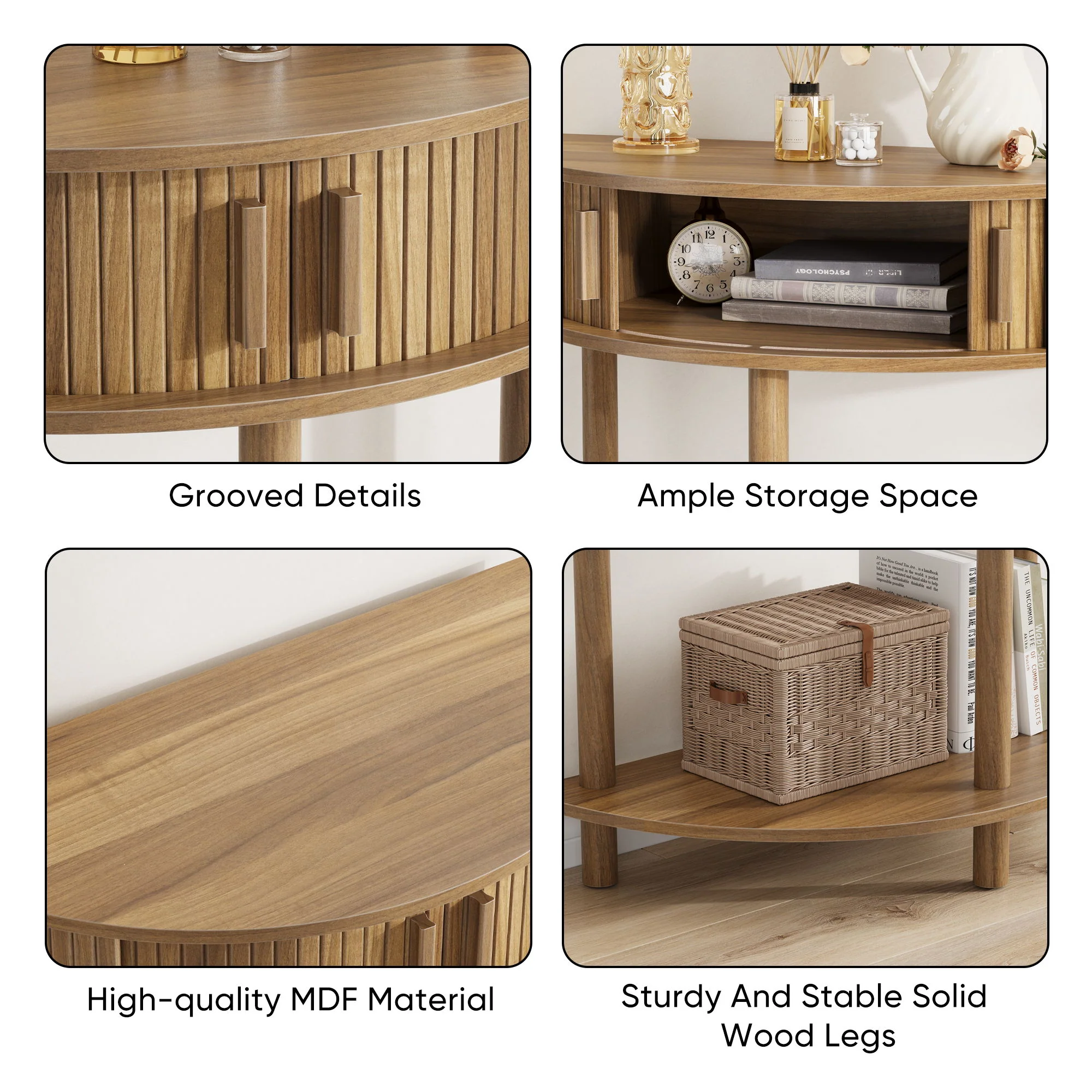Half Moon Console Table For Living Room - Walnut - Image 5