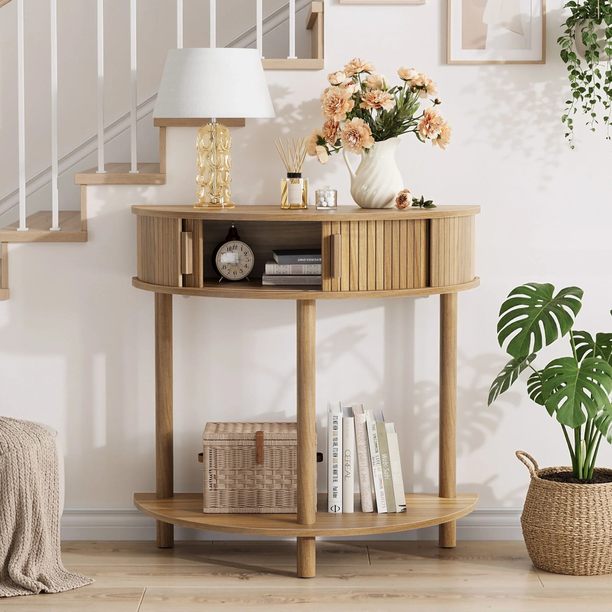 Half Moon Console Table For Living Room - Walnut - Image 7