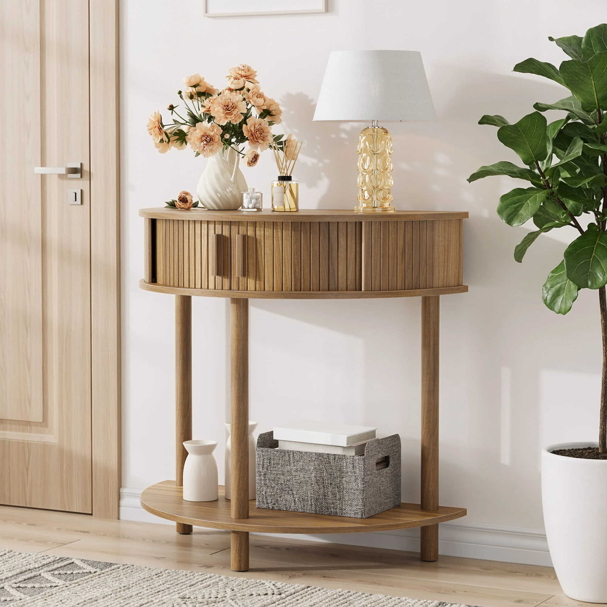 Half Moon Console Table For Living Room - Walnut - Image 8