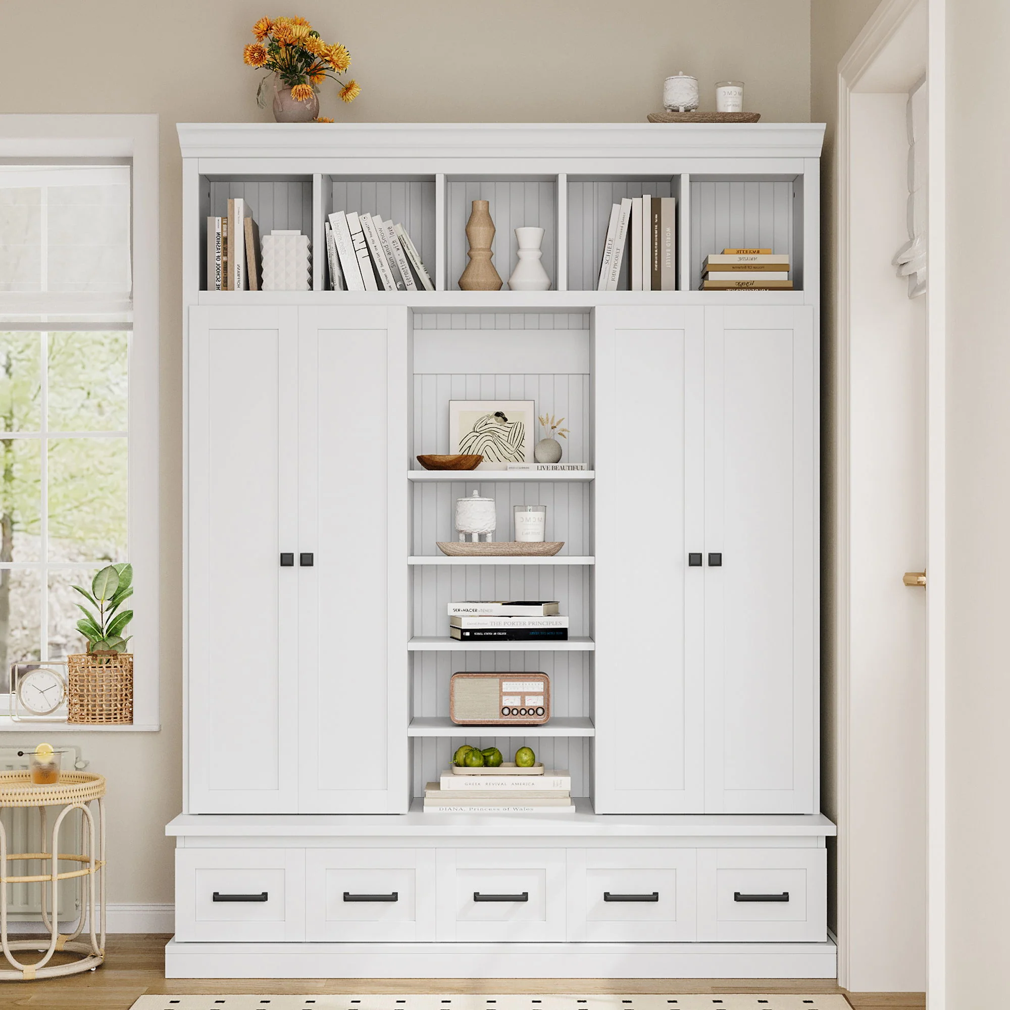 Hall Tree With Bench And 5 Storage Cubbies - Image 12