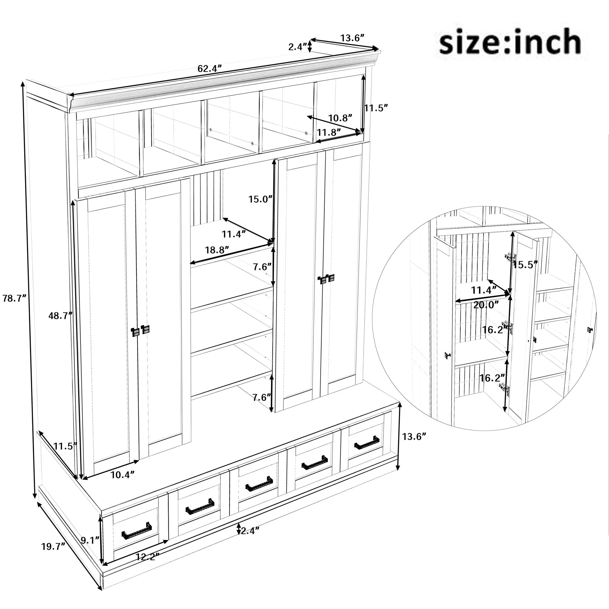 Hall Tree With Bench And 5 Storage Cubbies - Image 8