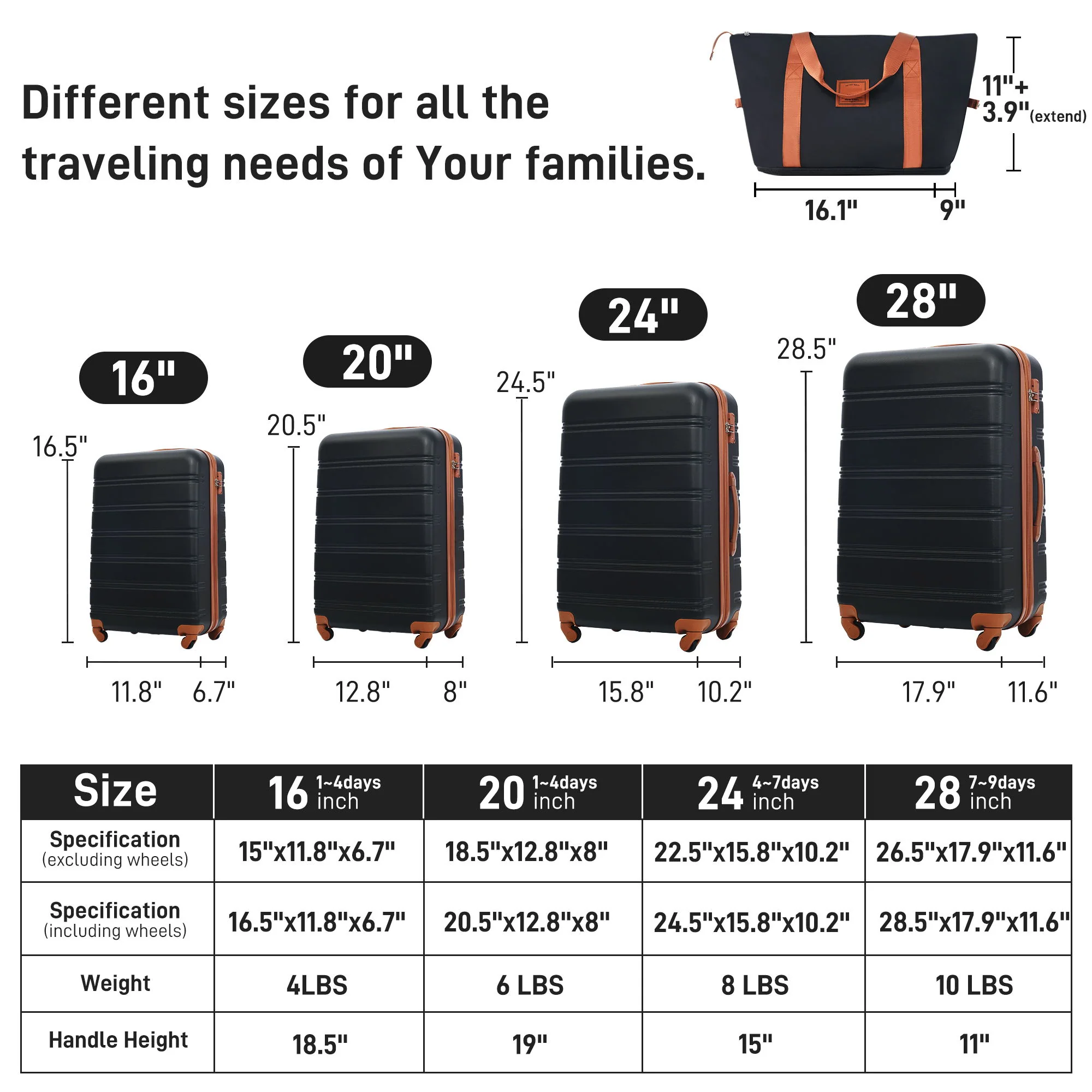 Hardshell Luggage Sets 4 Pieces + Bag Spinner Suitcase With Tsa Lock Lightweight - 16" / 20" / 24" / 28" Luggages - Image 8