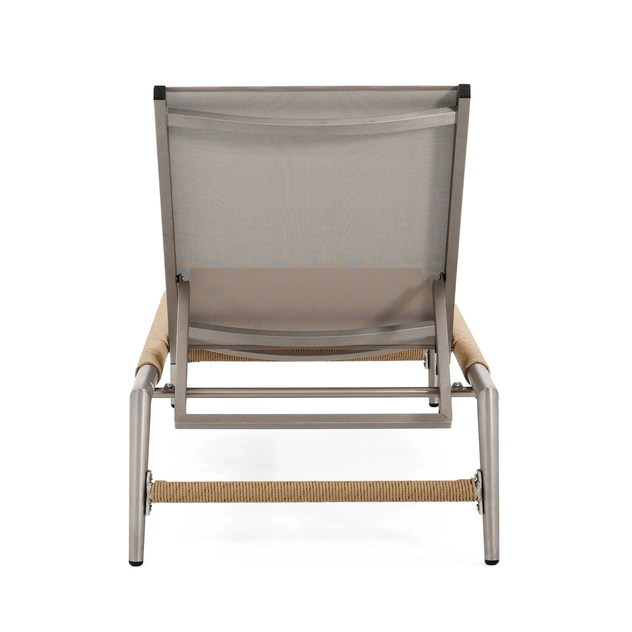 Hargrove - Outdoor Patio Aluminun Chaise Lounge, Outdoor Mesh Seat - Natural / Silver - Image 6