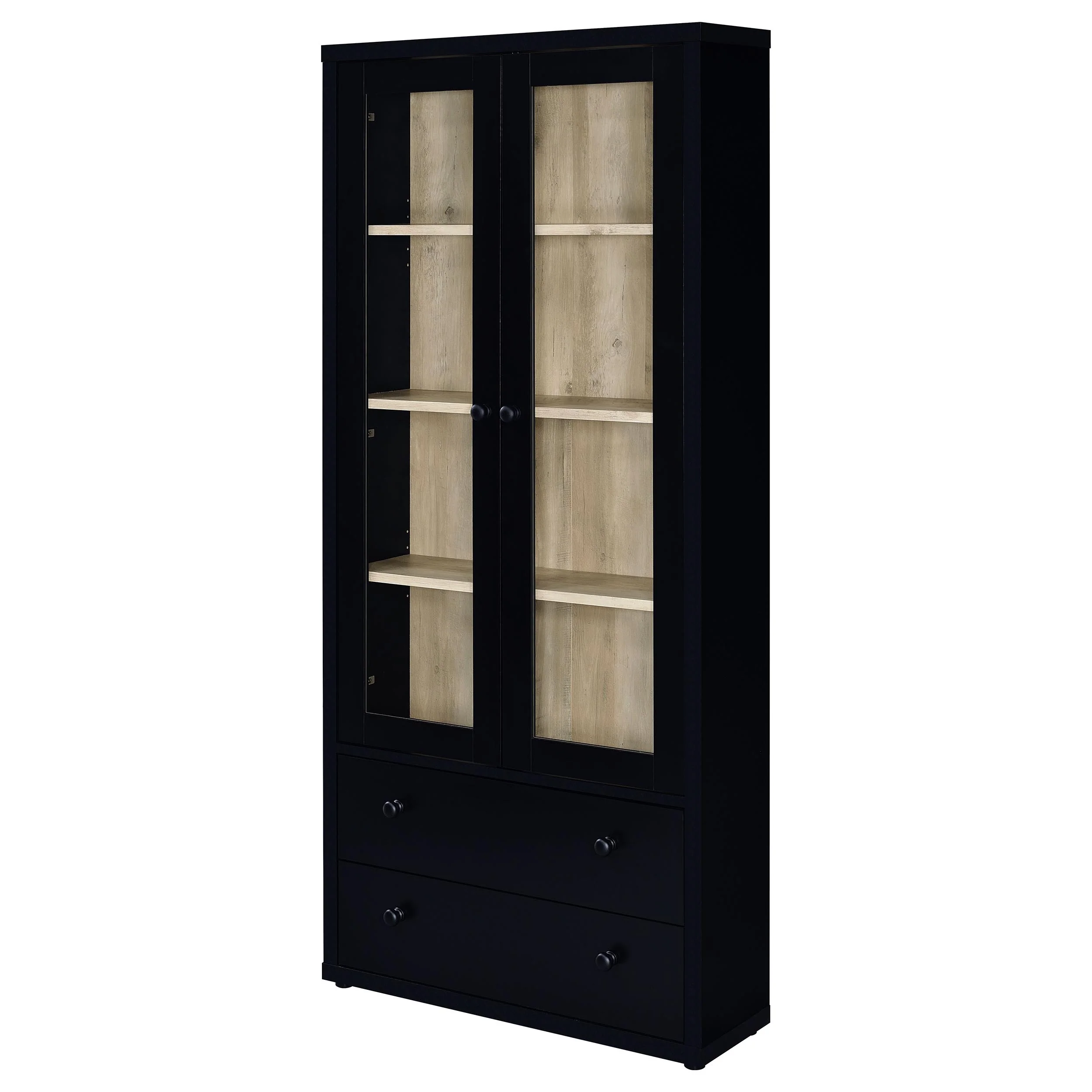 Hawthorne Black Glass Door Cabinet with Drawers, 4-Shelf - Image 3