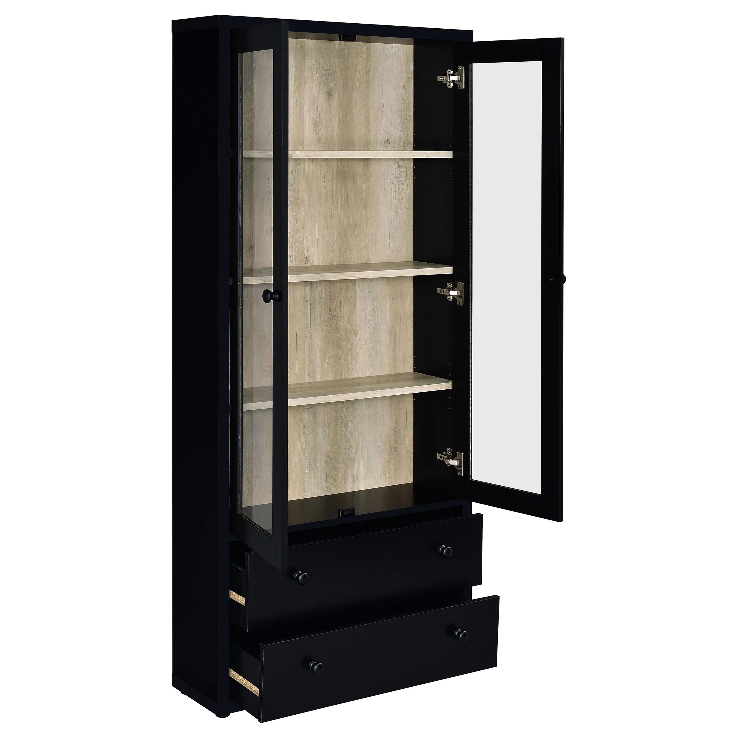 Hawthorne Black Glass Door Cabinet with Drawers, 4-Shelf - Image 5