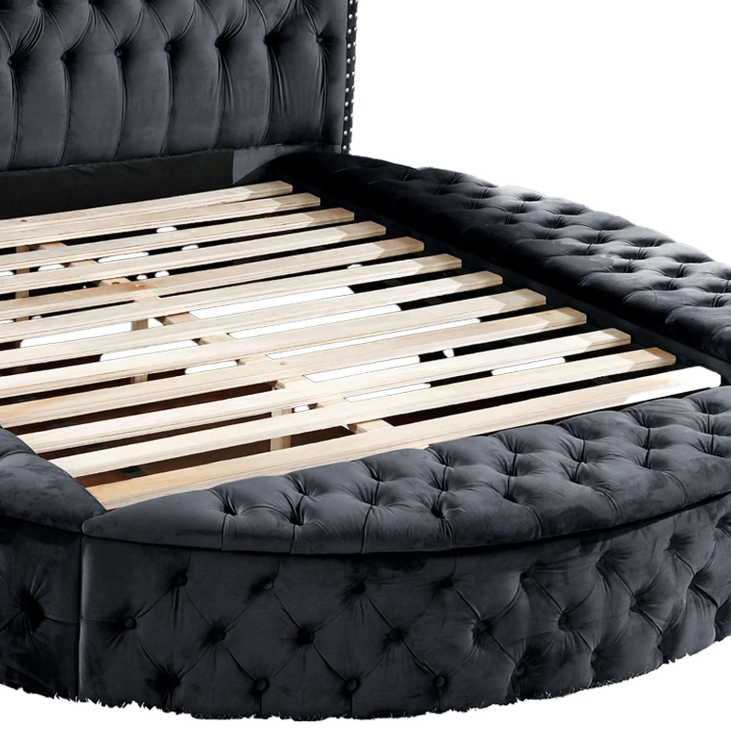 Hazel - Queen Size Tufted Storage Bed & Bluetooth Speakers, USB Port - Black - Image 8