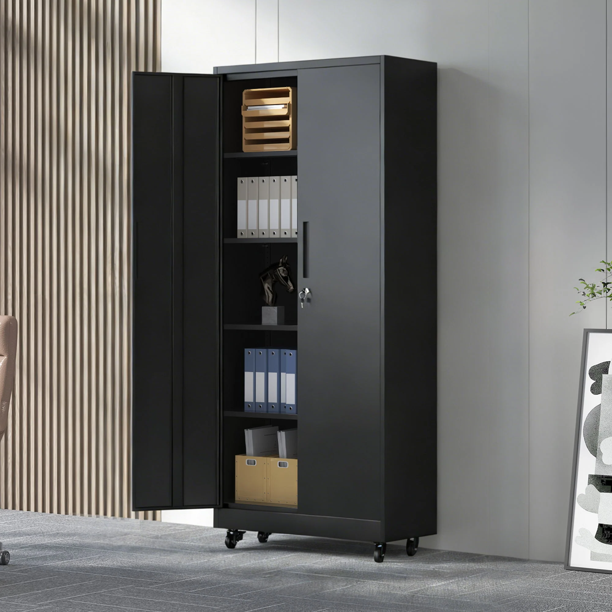 Heavy Duty Rolling Cabinet With Lock, Garage Storage Cabinet, 4 Adjustable Shelves For Tool Organization - Image 2