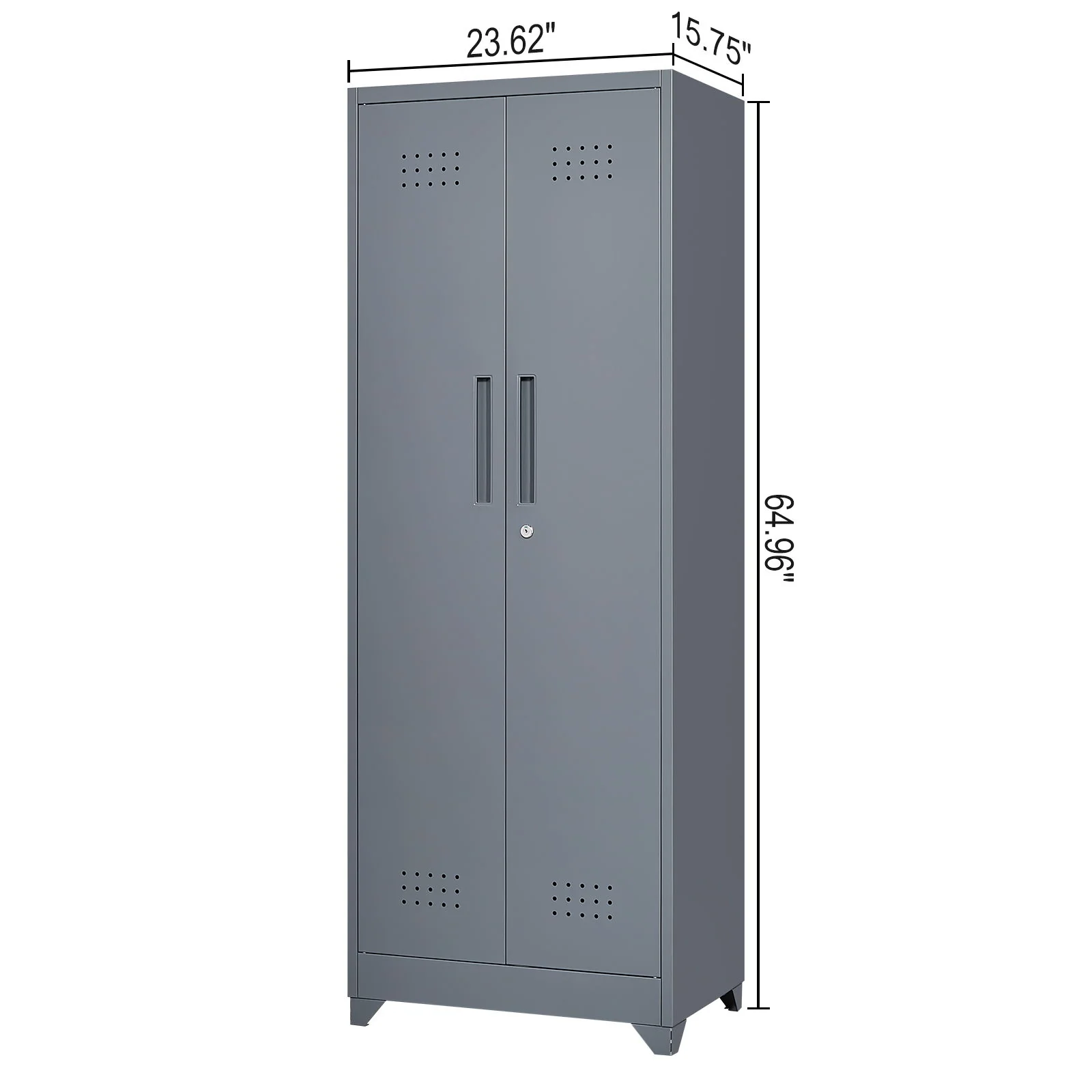Heavy Duty Storage Cabinet With Locking Doors, Hanging Rod & Shelves, Broom Closet - Gray - Image 2