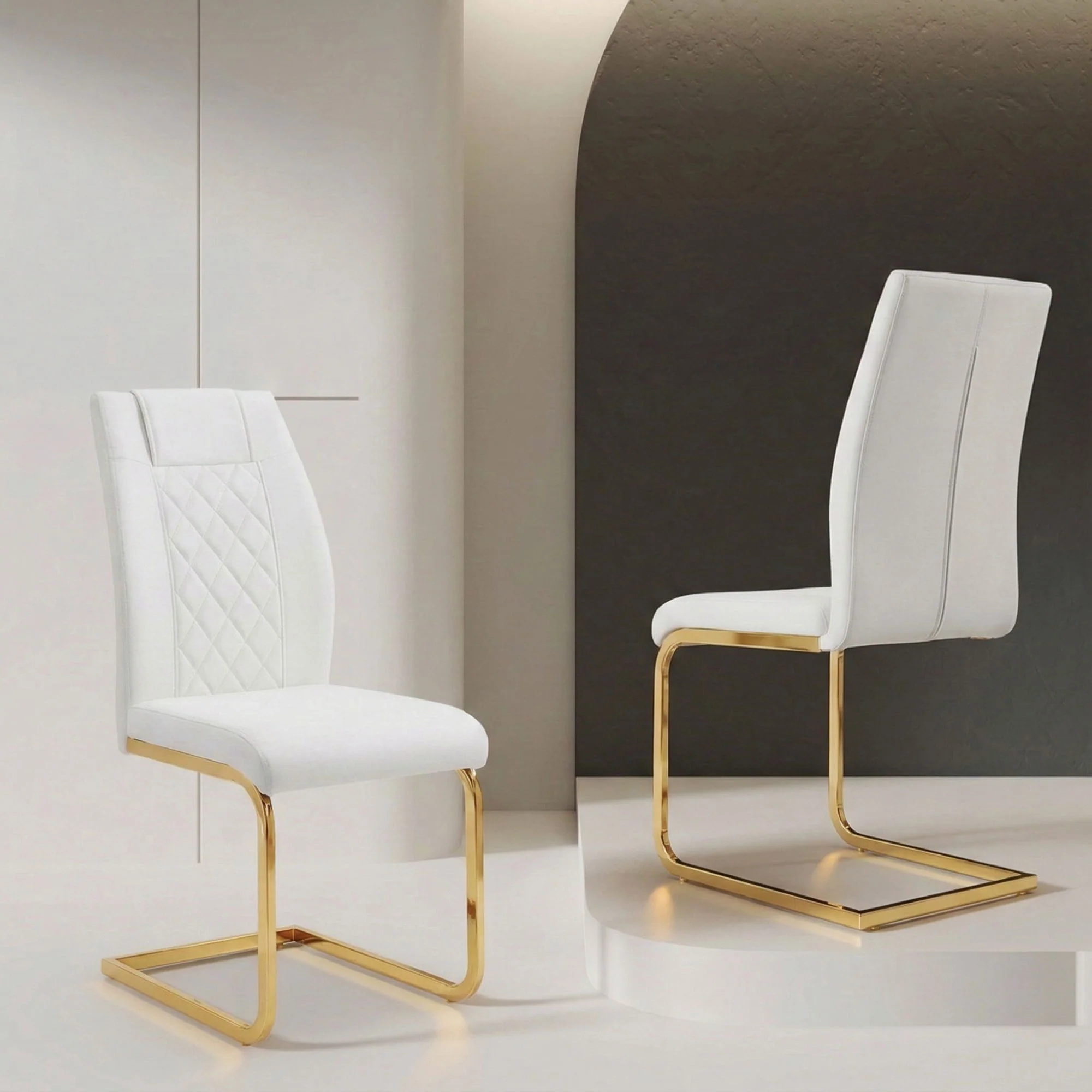 High Back Dining Chairs For Dining & Kitchen Room (Set of 4) - Golden / White - Image 2