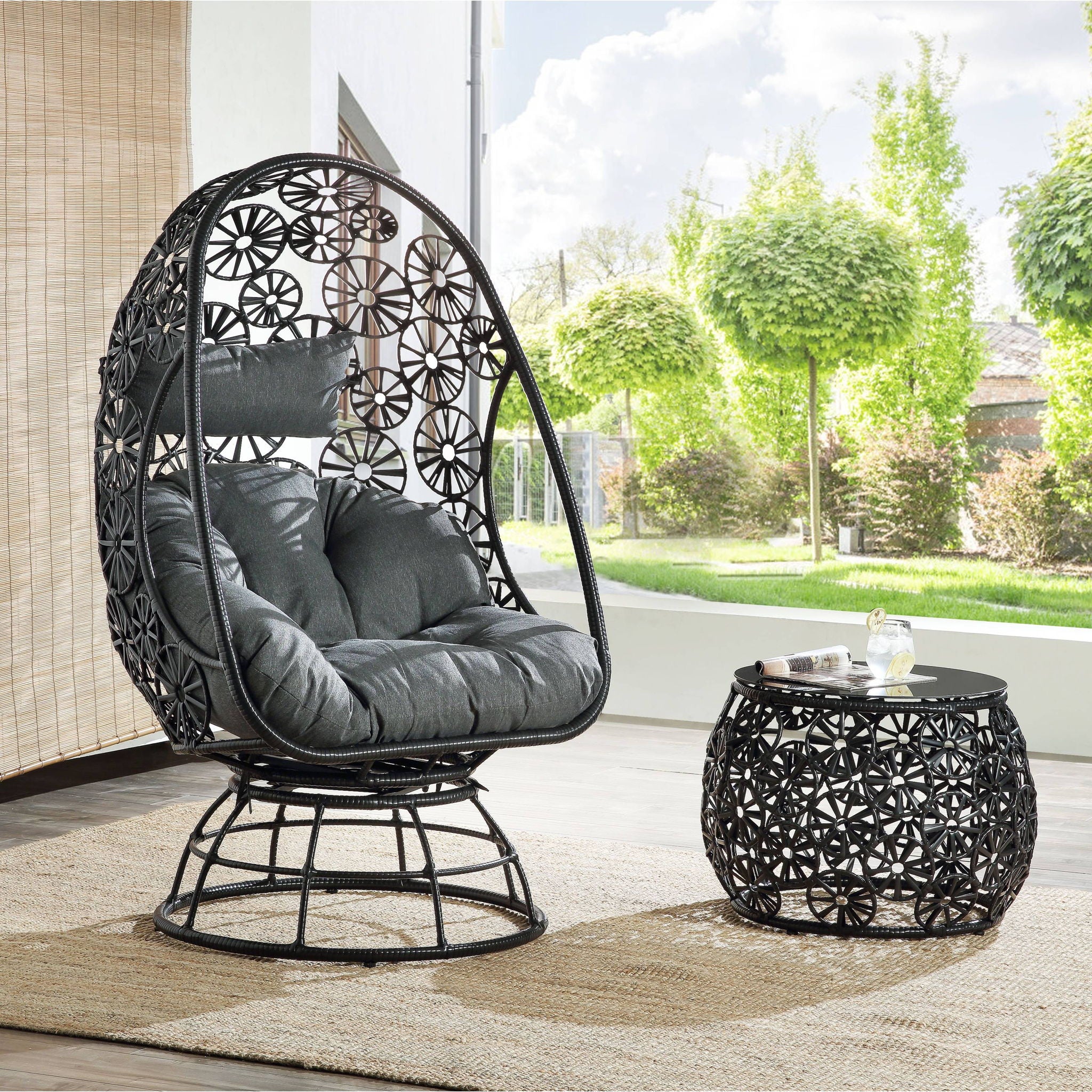 Hikre - Patio Lounge Chair & Side Table - Black / Charcoal - Image 3