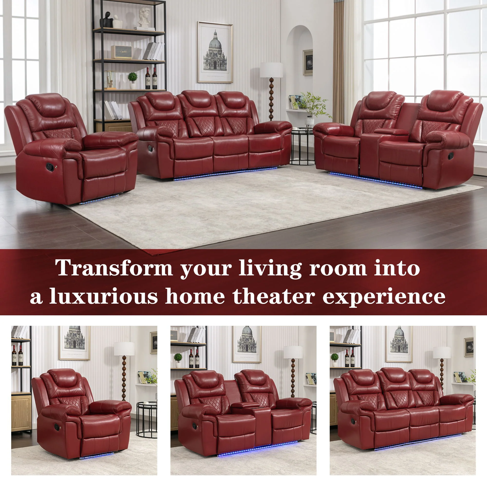 Home Theater Seating Manual Recliner Chair With Led Light Strip For Living Room - Image 11