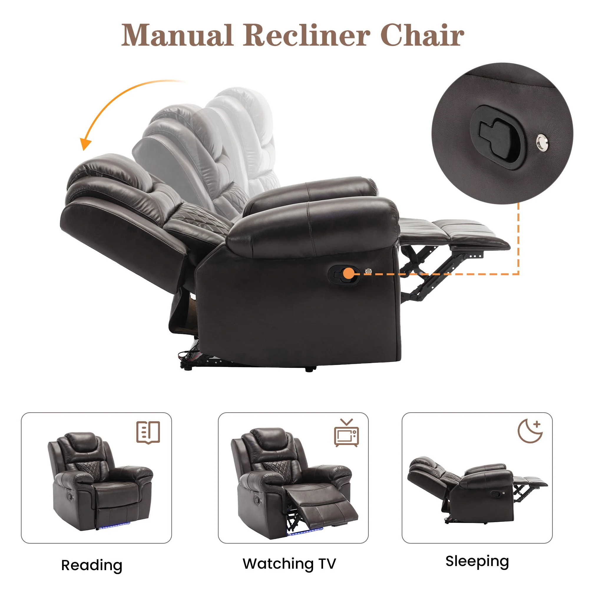 Home Theater Seating Manual Recliner Chair With Led Light Strip For Living Room - Image 13