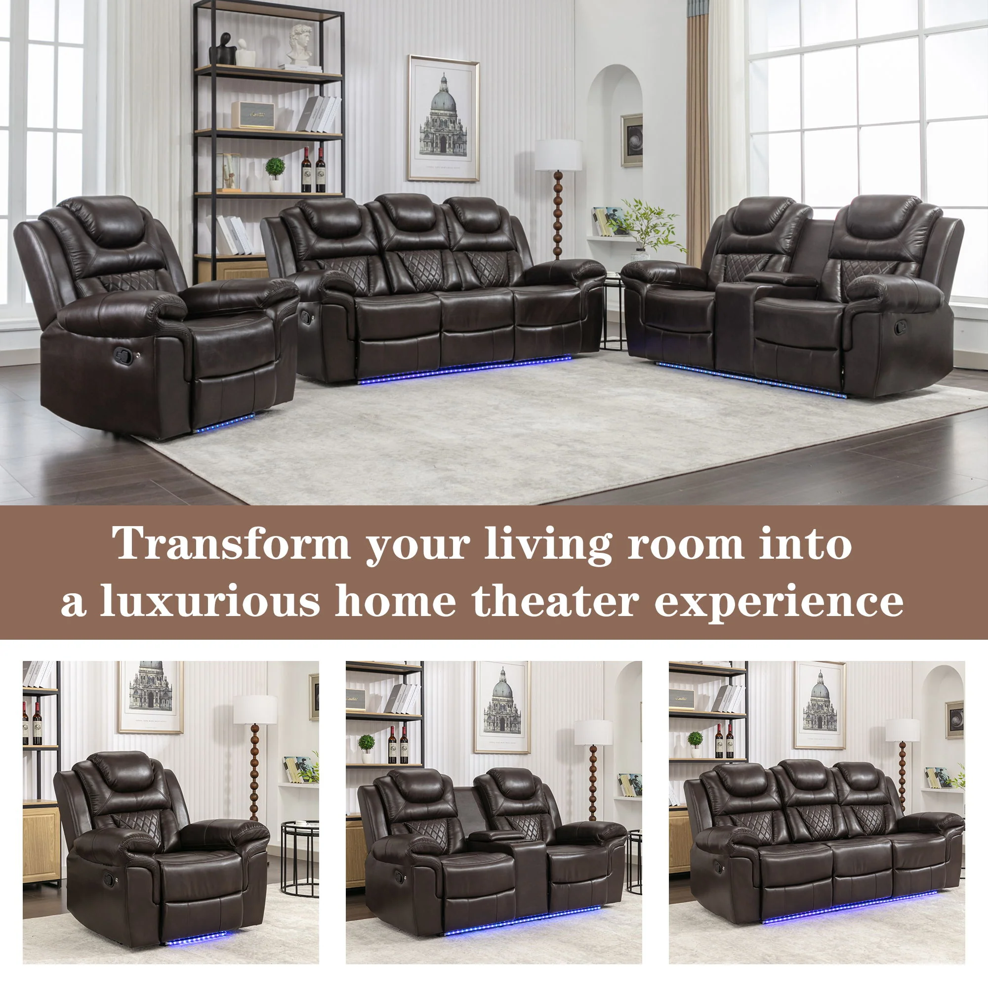 Home Theater Seating Manual Recliner Chair With Led Light Strip For Living Room - Image 7