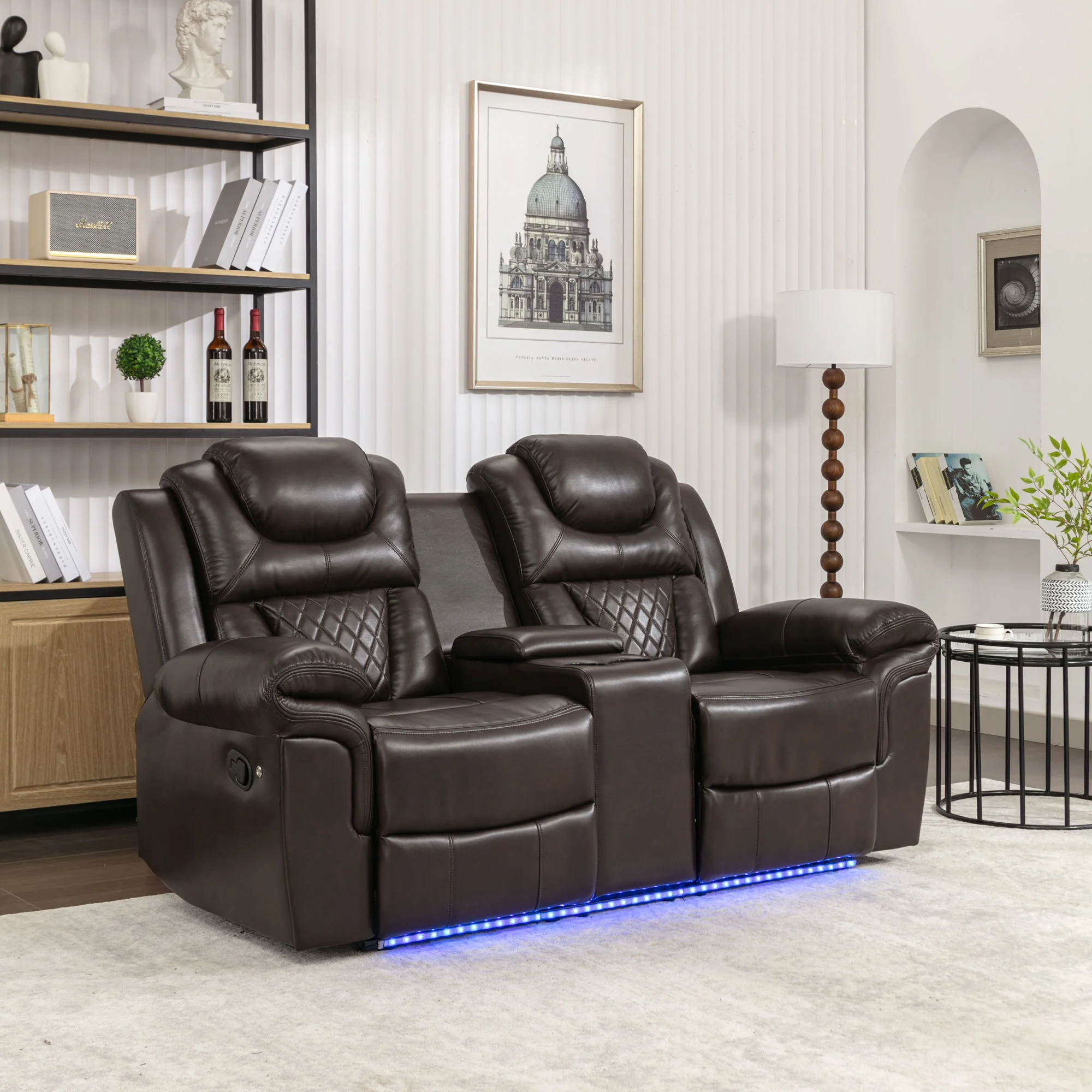 Home Theater Seating Manual Recliner Loveseat With Hide-Away Storage, Cup Holders And Led Light Strip For Living Room - Image 18