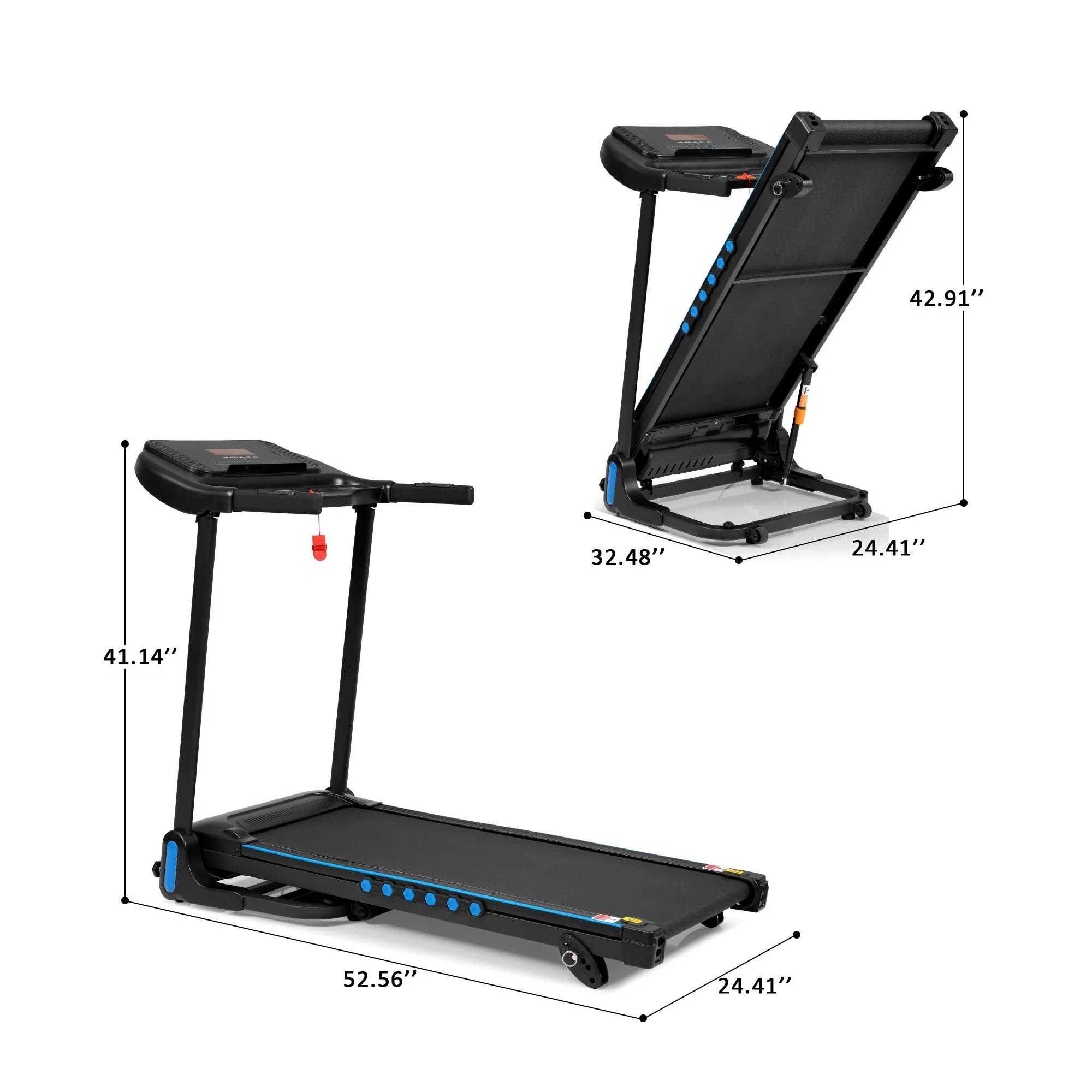 Incline Treadmill For Running & Walking, Hydraulic System Auto Folding With Type C & USB Charge For Android, 10Mph, Bluetooth Speaker - Black - Image 2