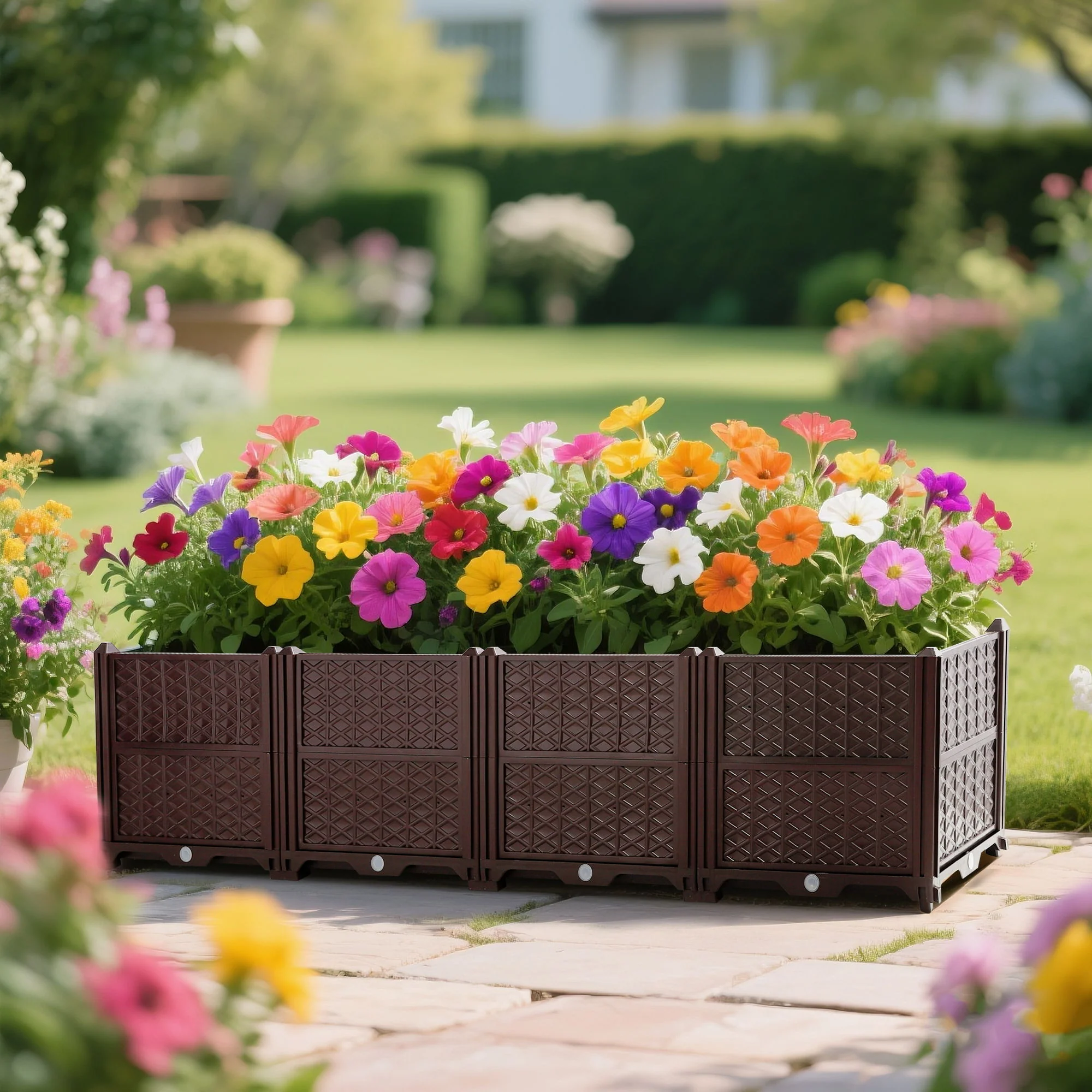 Indoor / Outdoor Rectangular Plastic Planting Box Kit For Vegetables, Herbs, Flowers & Succulents, Coffee, Polypropylene, 62.80" - Coffee - Image 3