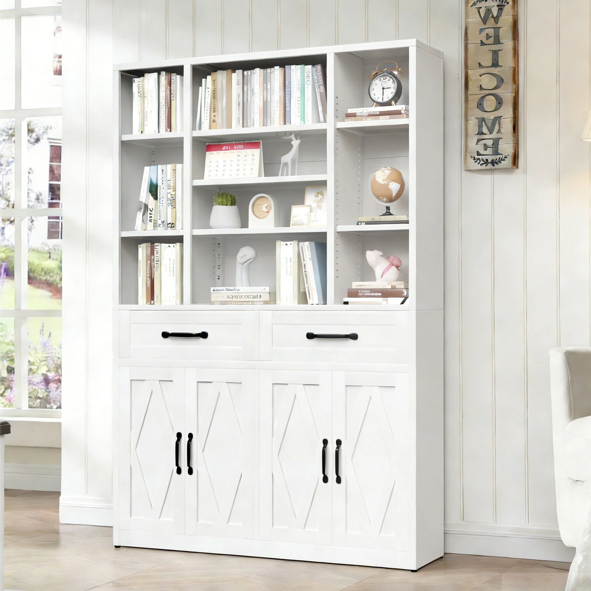 Industrial Bookcase Tall With Adjustable Shelves, Drawers & Doors - Image 3