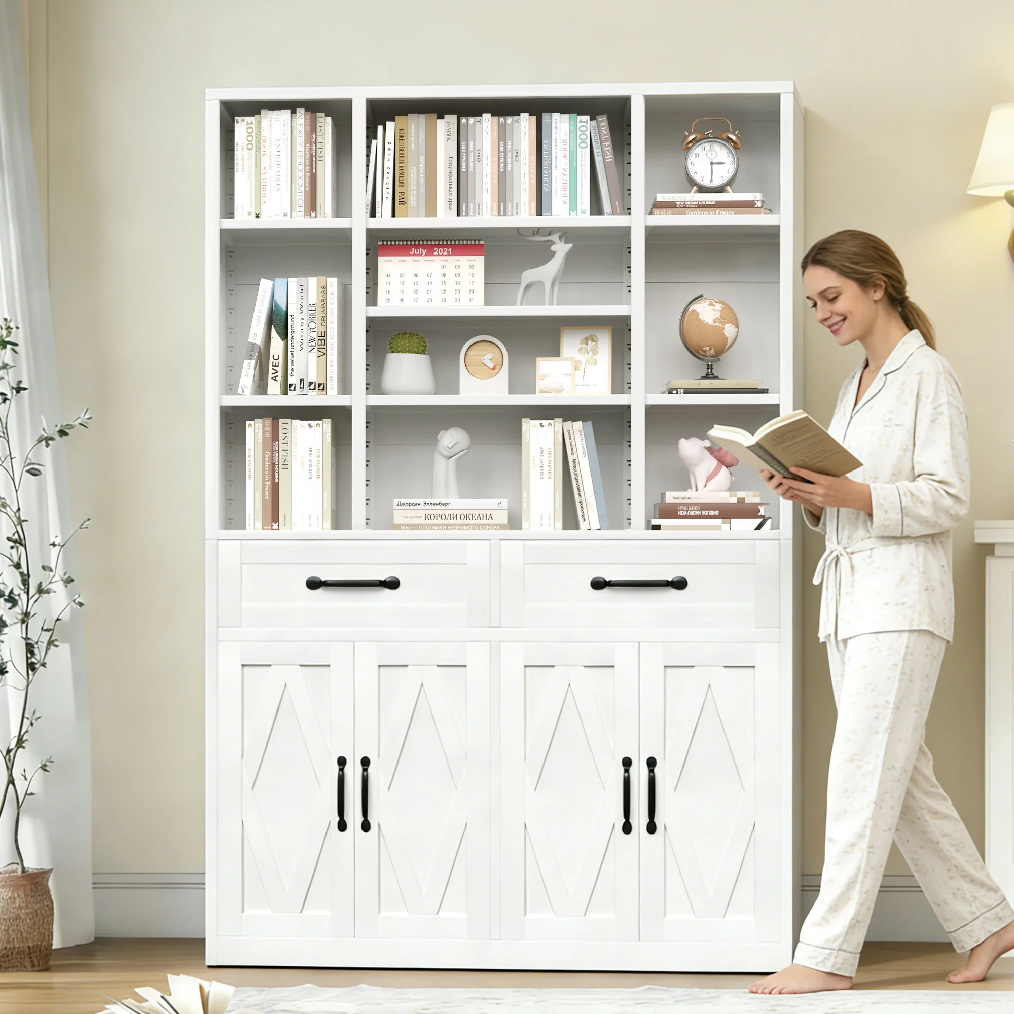 Industrial Bookcase Tall With Adjustable Shelves, Drawers & Doors - Image 4