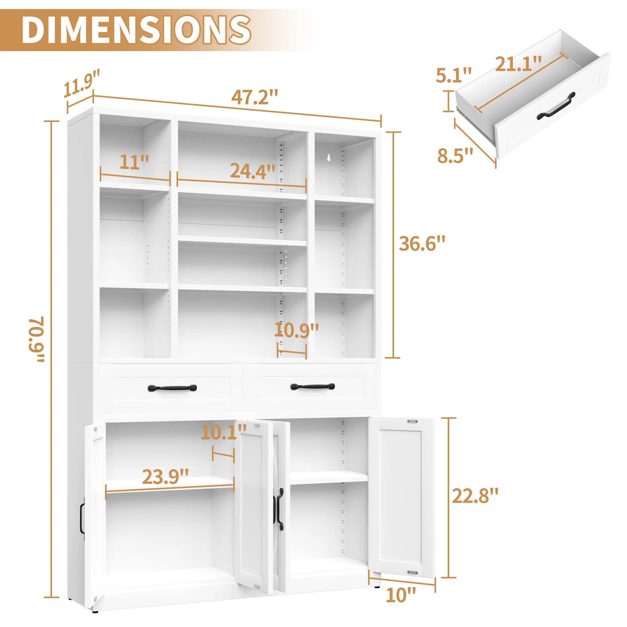 Industrial Bookcase Tall With Adjustable Shelves, Drawers & Doors - Image 5