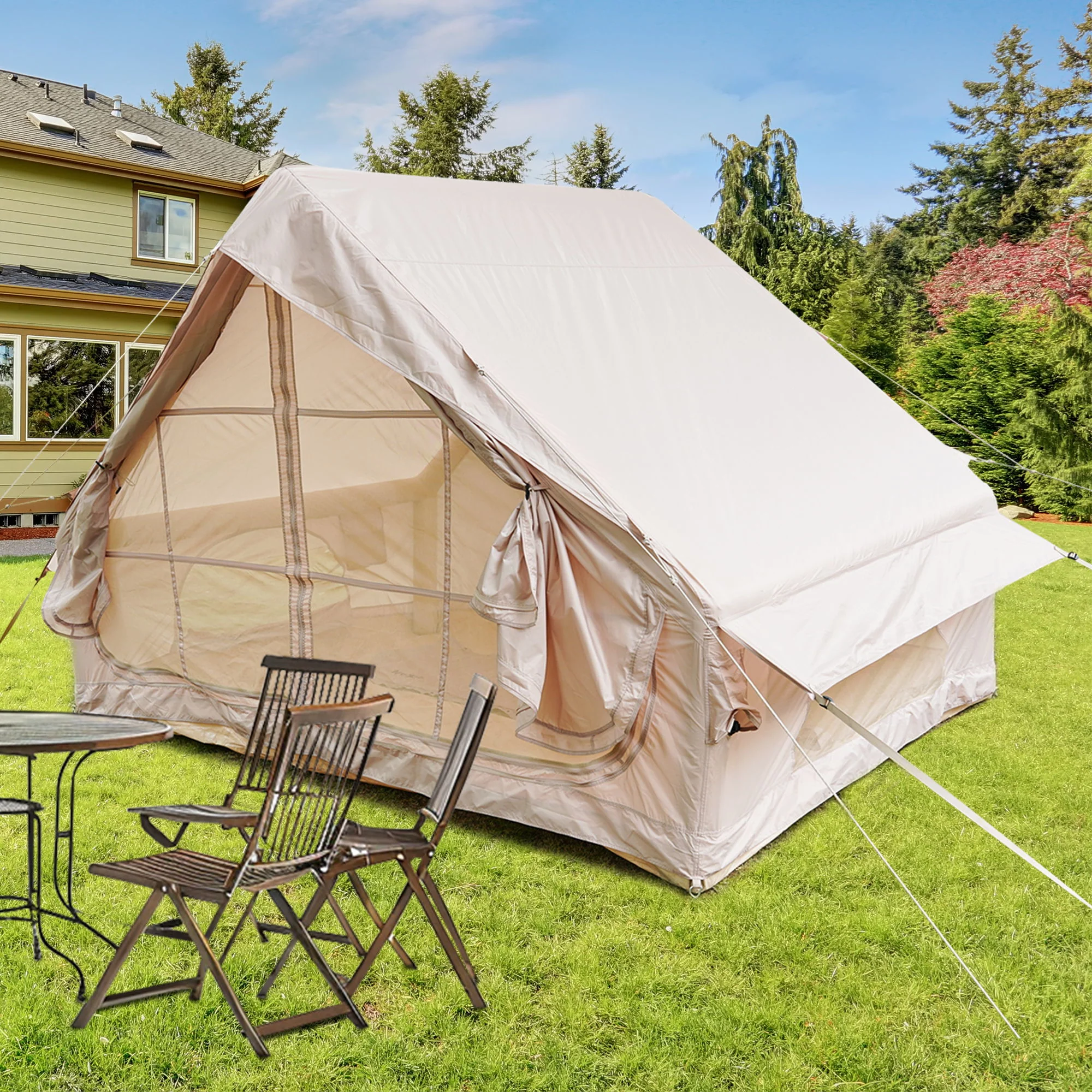 Inflatable Glamping Tent For 4 - 6 People, Waterproof Outdoor Tent With Pump - Khaki - Image 6