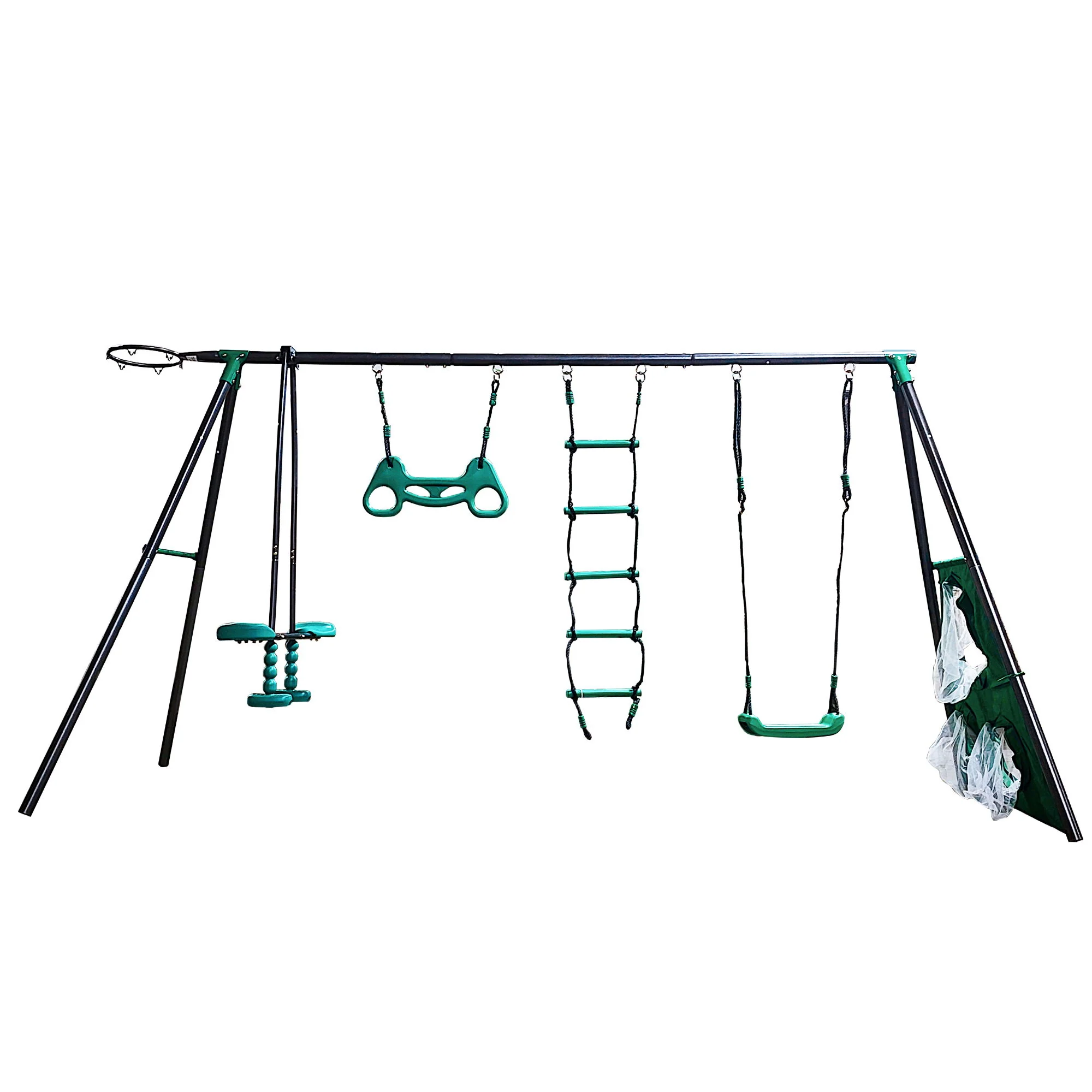 Interesting Four Function Swingset With Face To Face Metal Plastic Safe Swing Seat 550Lbs For Outdoor Playground For Age 3+ - Blackish Green - Image 5