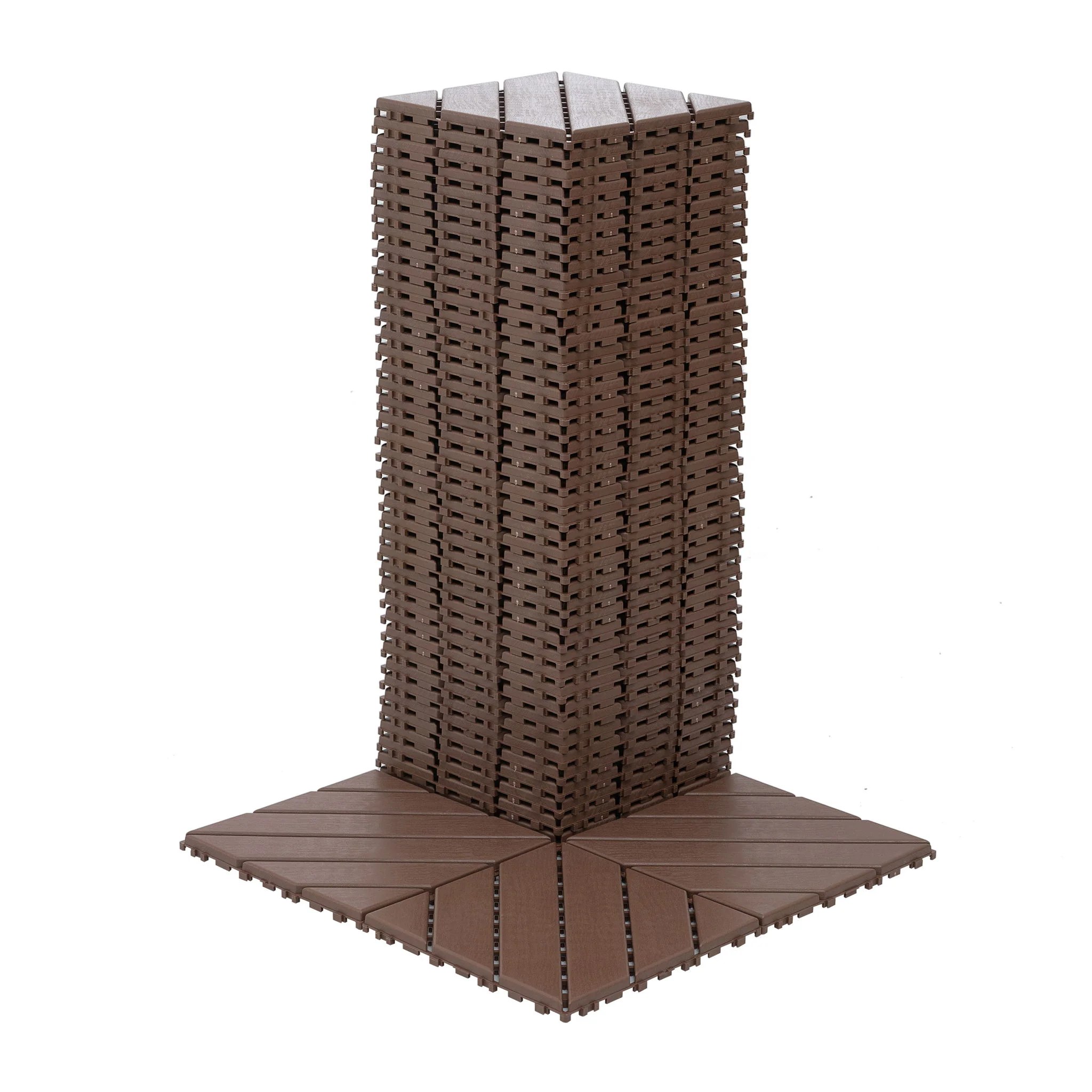 Interlocking Deck Waterproof Outdoor Patio Tiles (Set of 44) - Brown - Image 4
