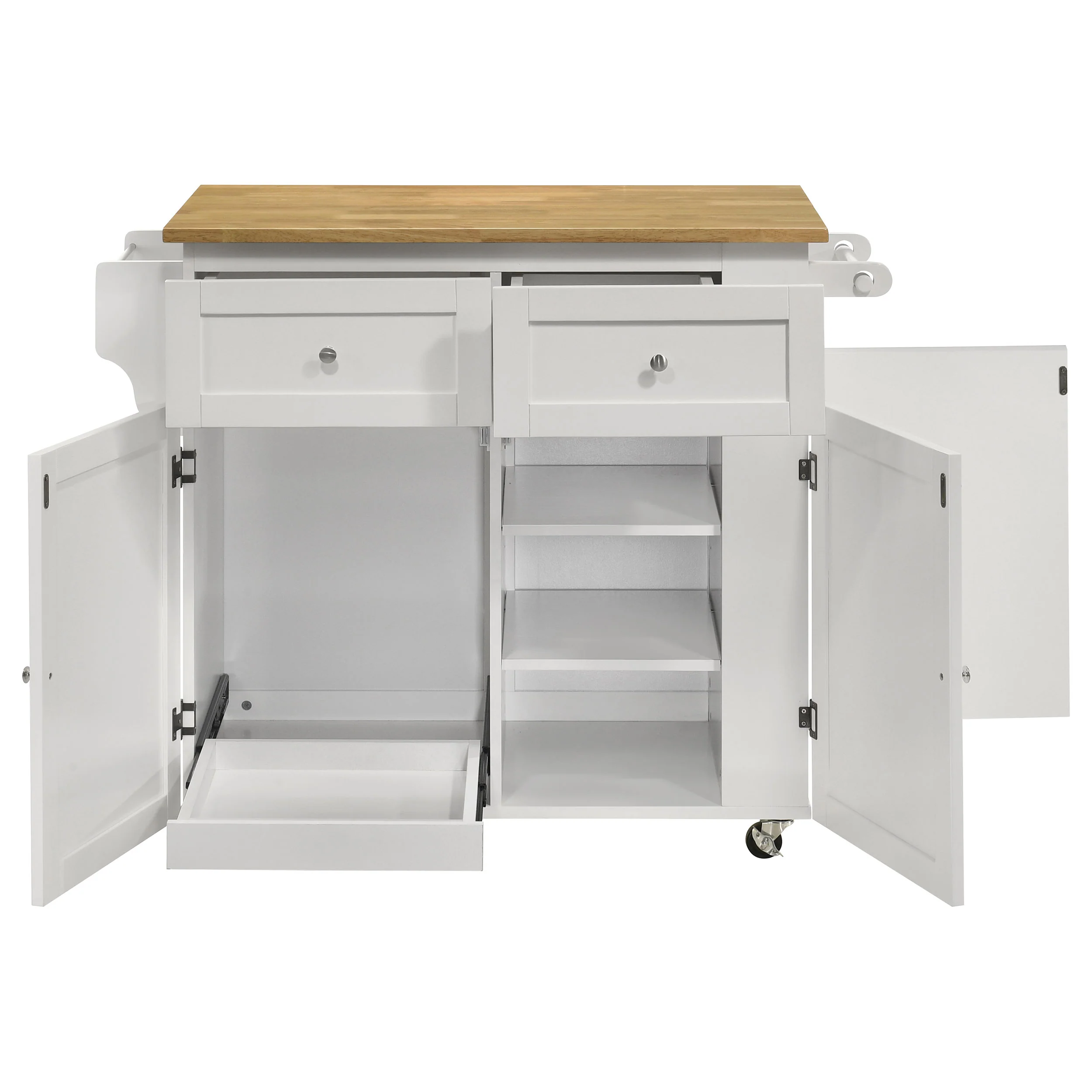 Jalen 3-Door Mobile Kitchen Cart Natural Brown and White - Image 5