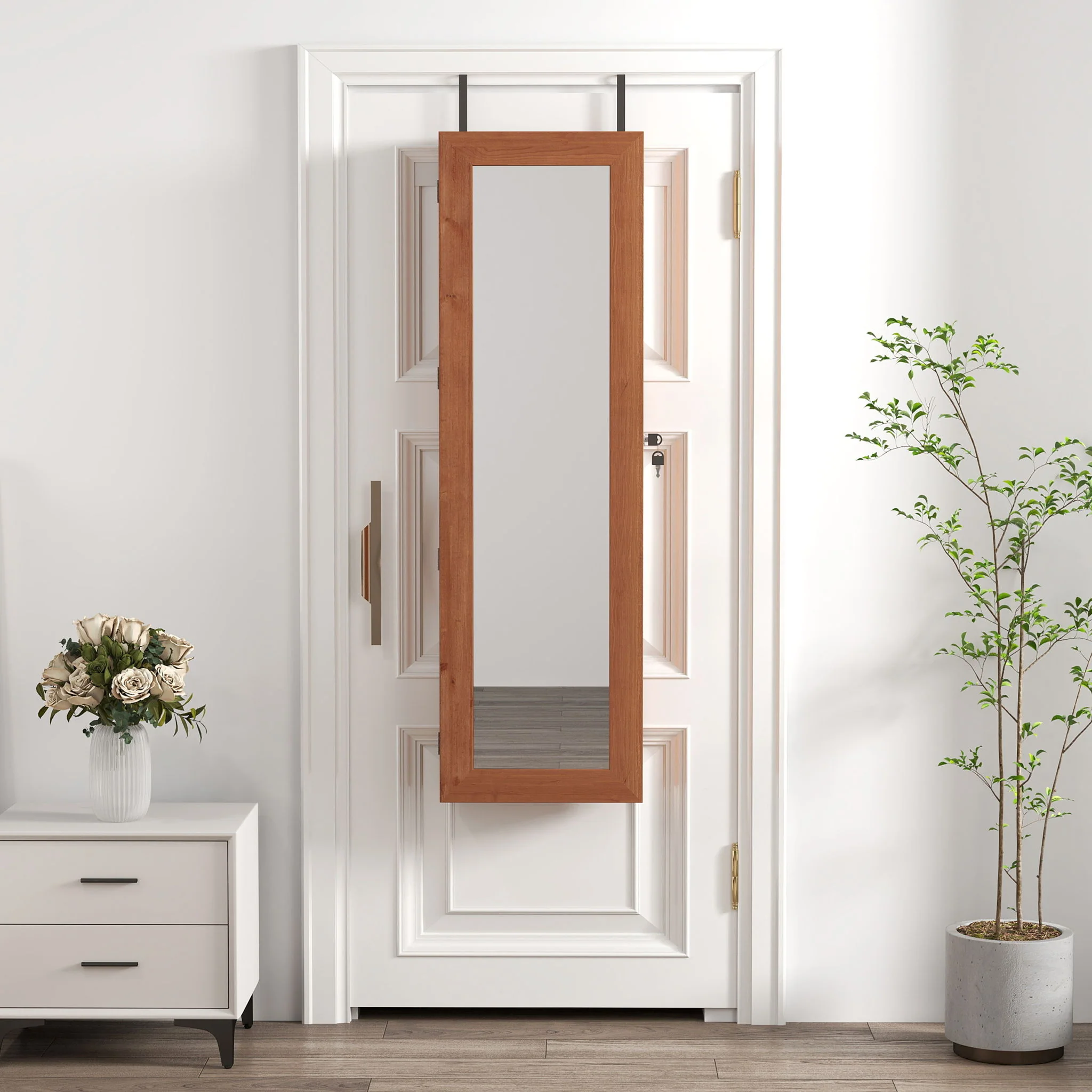 Jewelry Armoire Organizer With Full Length Mirror, Wall Mounted Lockable Cabinet With LED Light - Image 16