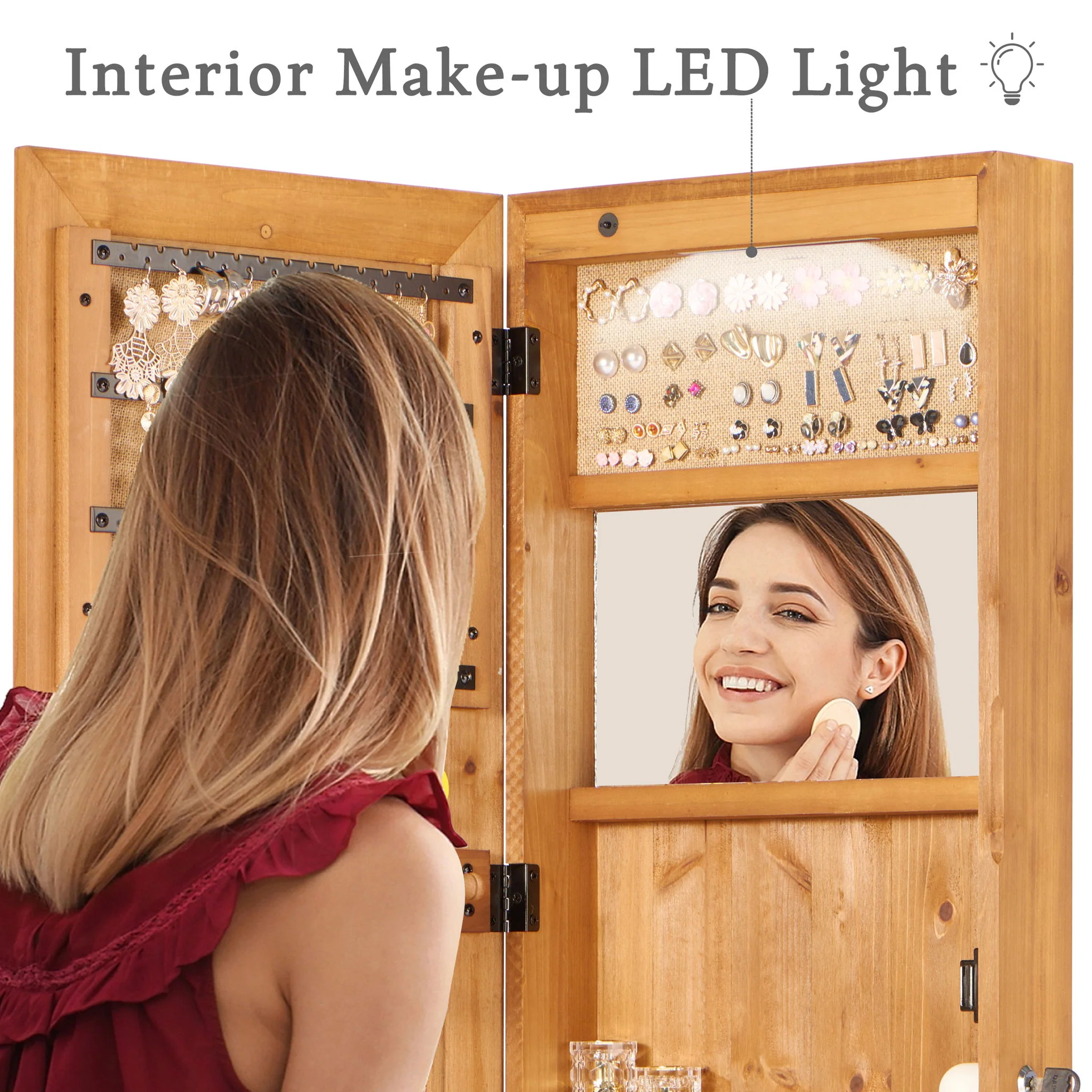 Jewelry Armoire Organizer With Full Length Mirror, Wall Mounted Lockable Cabinet With LED Light - Image 26