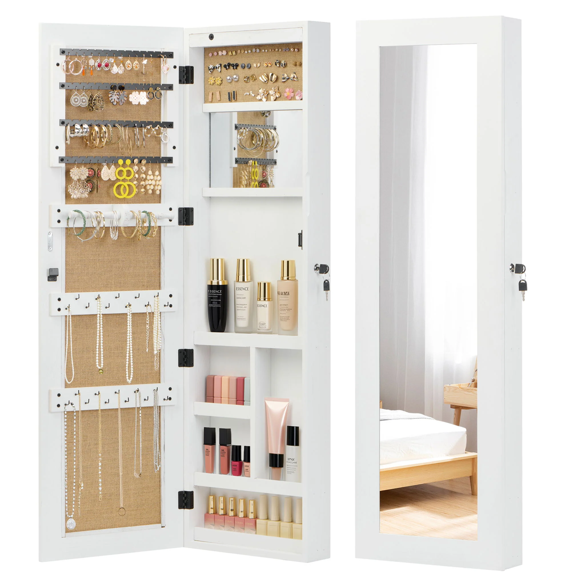 Jewelry Armoire Organizer With Full Length Mirror, Wall Mounted Lockable Cabinet With LED Light - Image 4