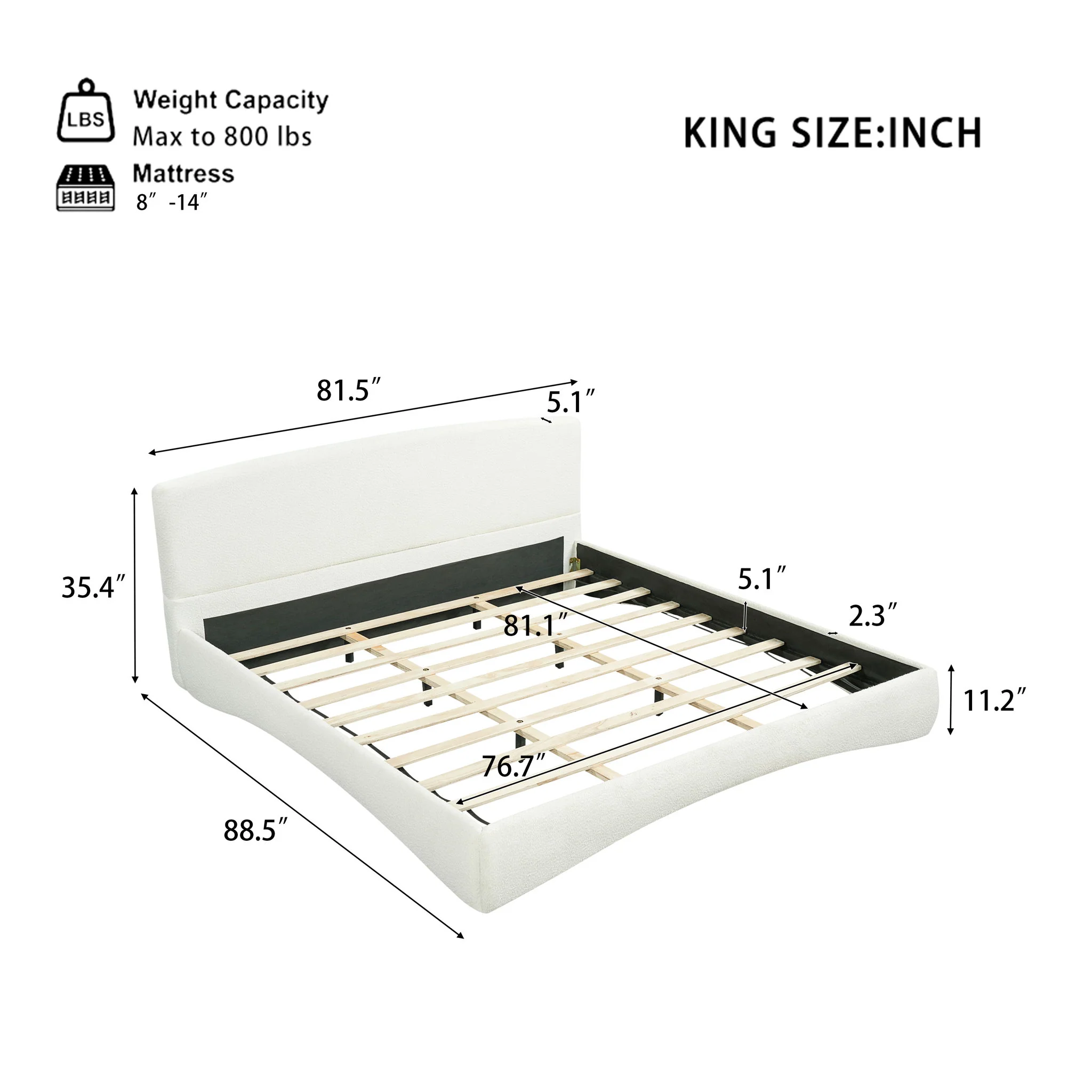 King Curved Upholstered Bed With Smart Ambient Lighting - Cream - Image 4