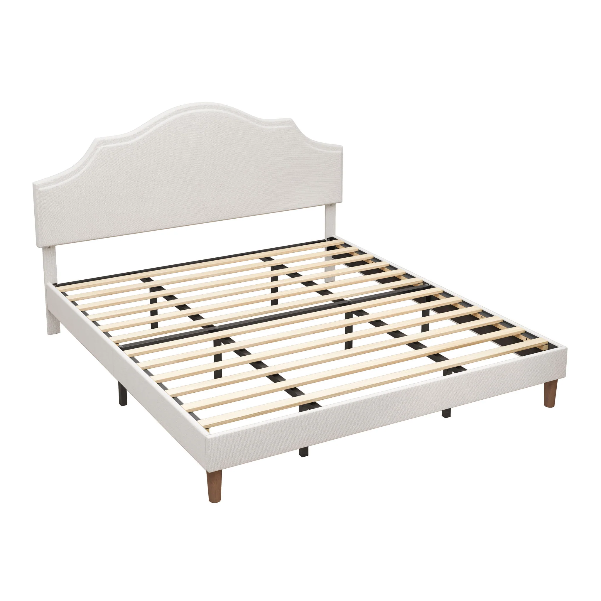 King Size, Upholstered Platform Bed Frame With Adjustable Headboard, No Box Spring Needed - White - Image 9