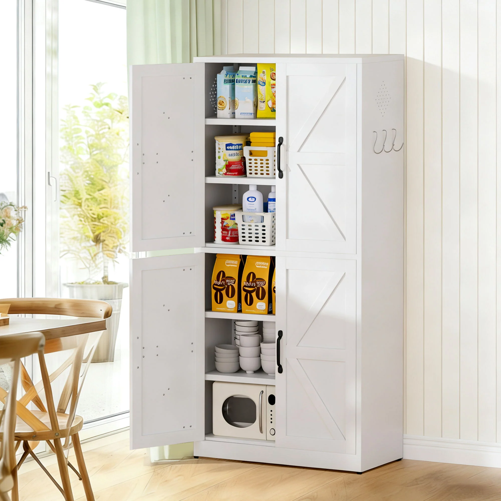 Kitchen Pantry Cabinet With Adjustable Shelves, Heavy Duty Storage - White - Image 9