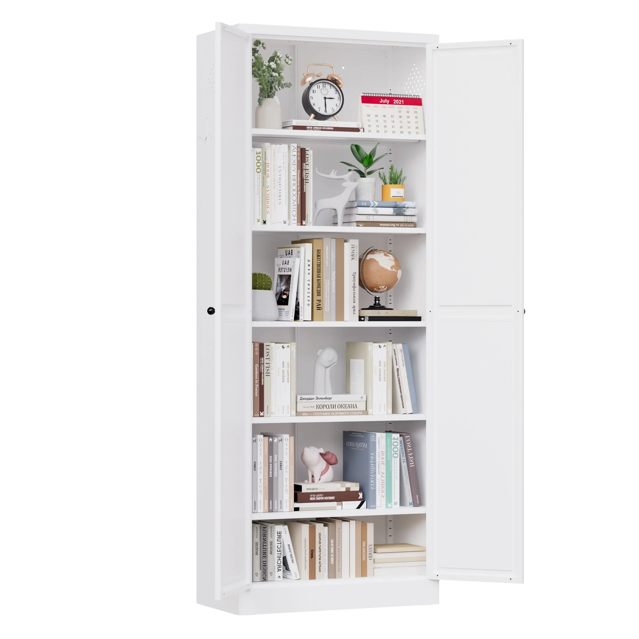 Kitchen Pantry Cabinet With Doors, Heavy-Duty Freestanding Storage Organizer With 5 Adjustable Shelves, Tool Free Assembly - White - Image 3