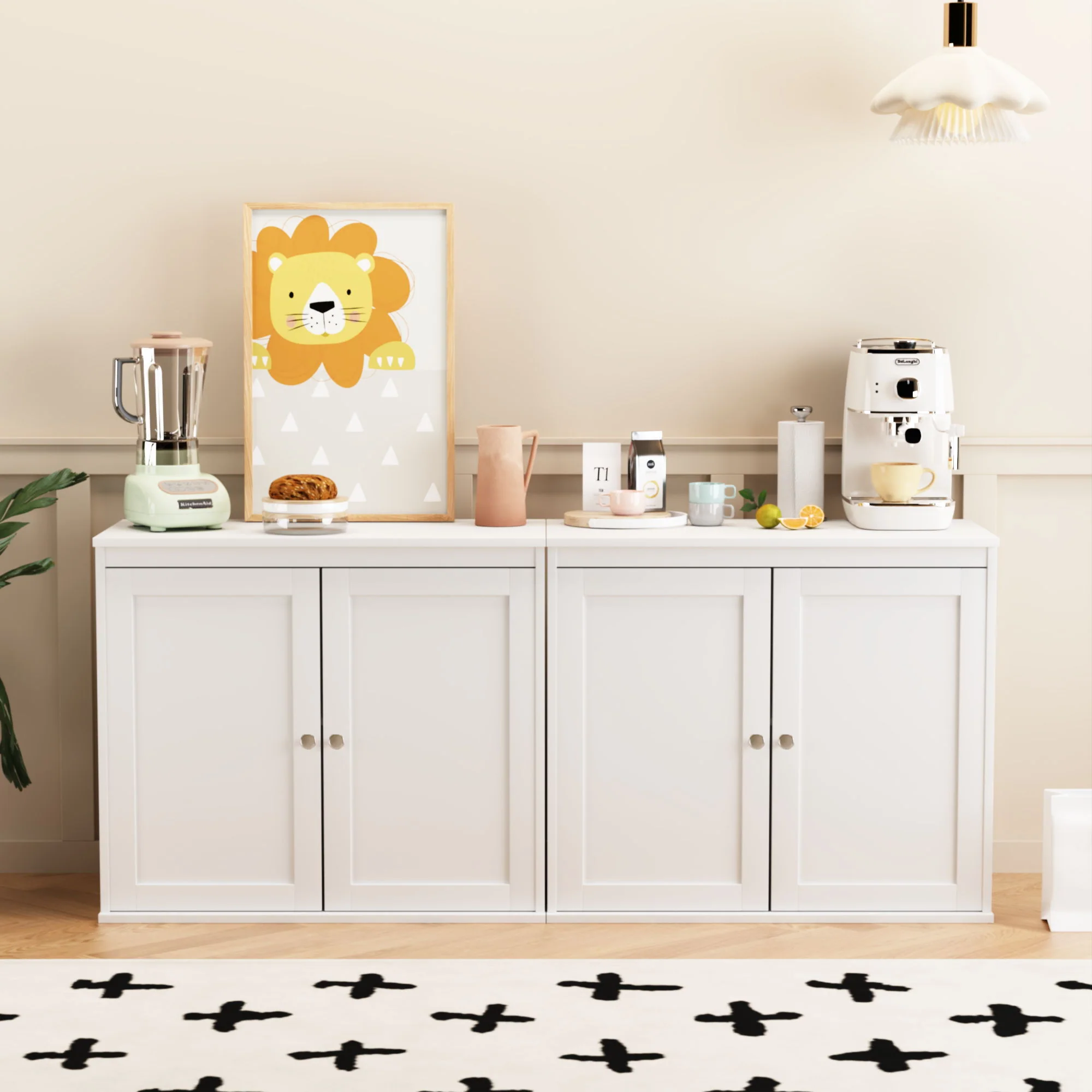 Kitchen Storage Cabinet With Double Doors, Adjustable Shelves, Sideboard Buffet For Dining Room - White - Image 3