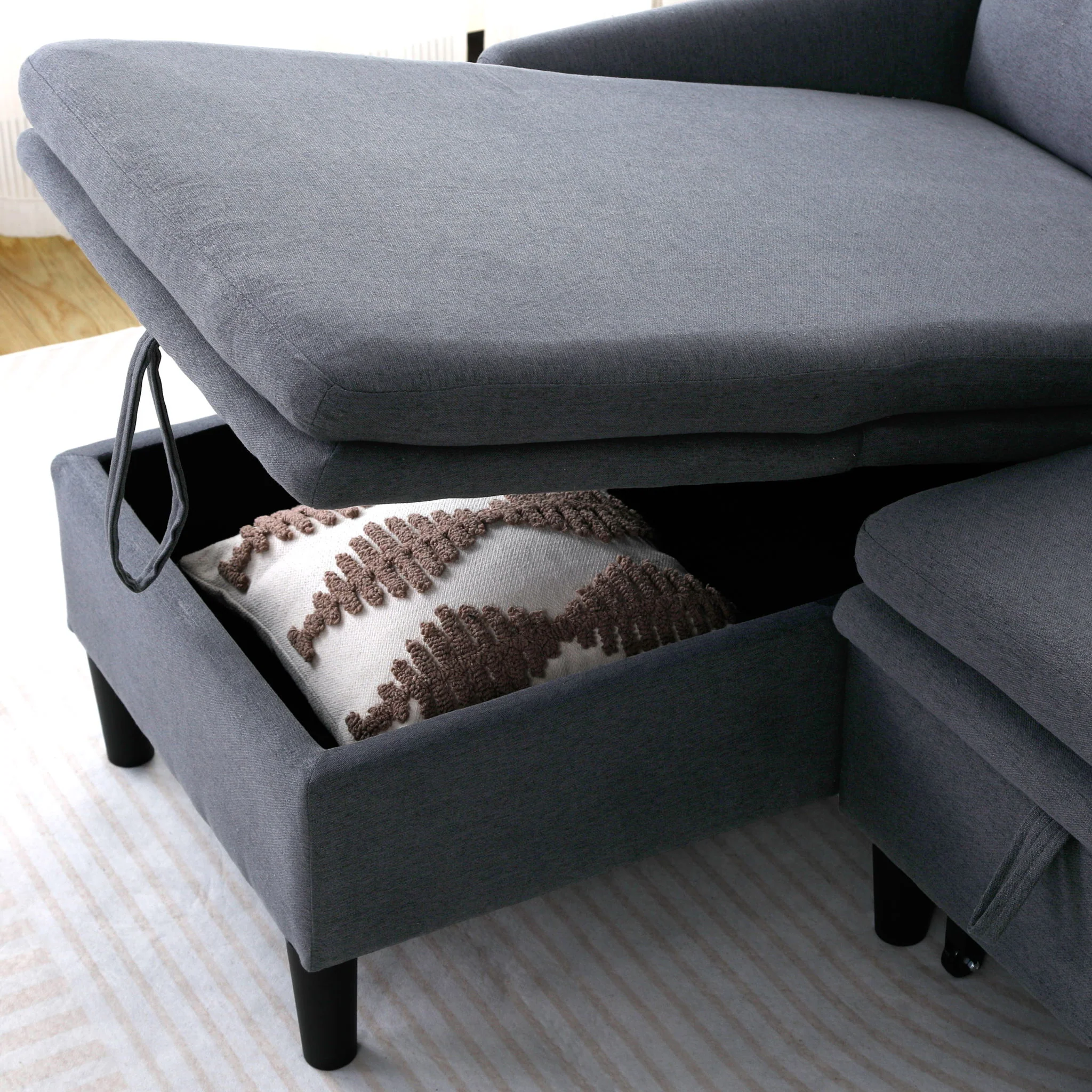 L-Shaped Reversible Chaise Sectional Sofa With Storage - Image 14